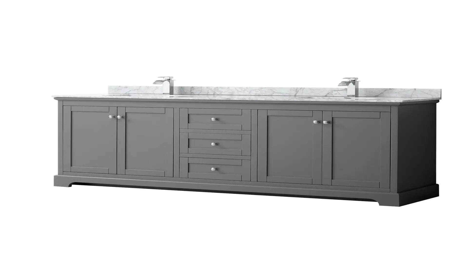 Avery 80 Inch Double Bathroom Vanity in Dark Gray, White Carrara Marble Countertop, Undermount Square Sinks, and No Mirror material