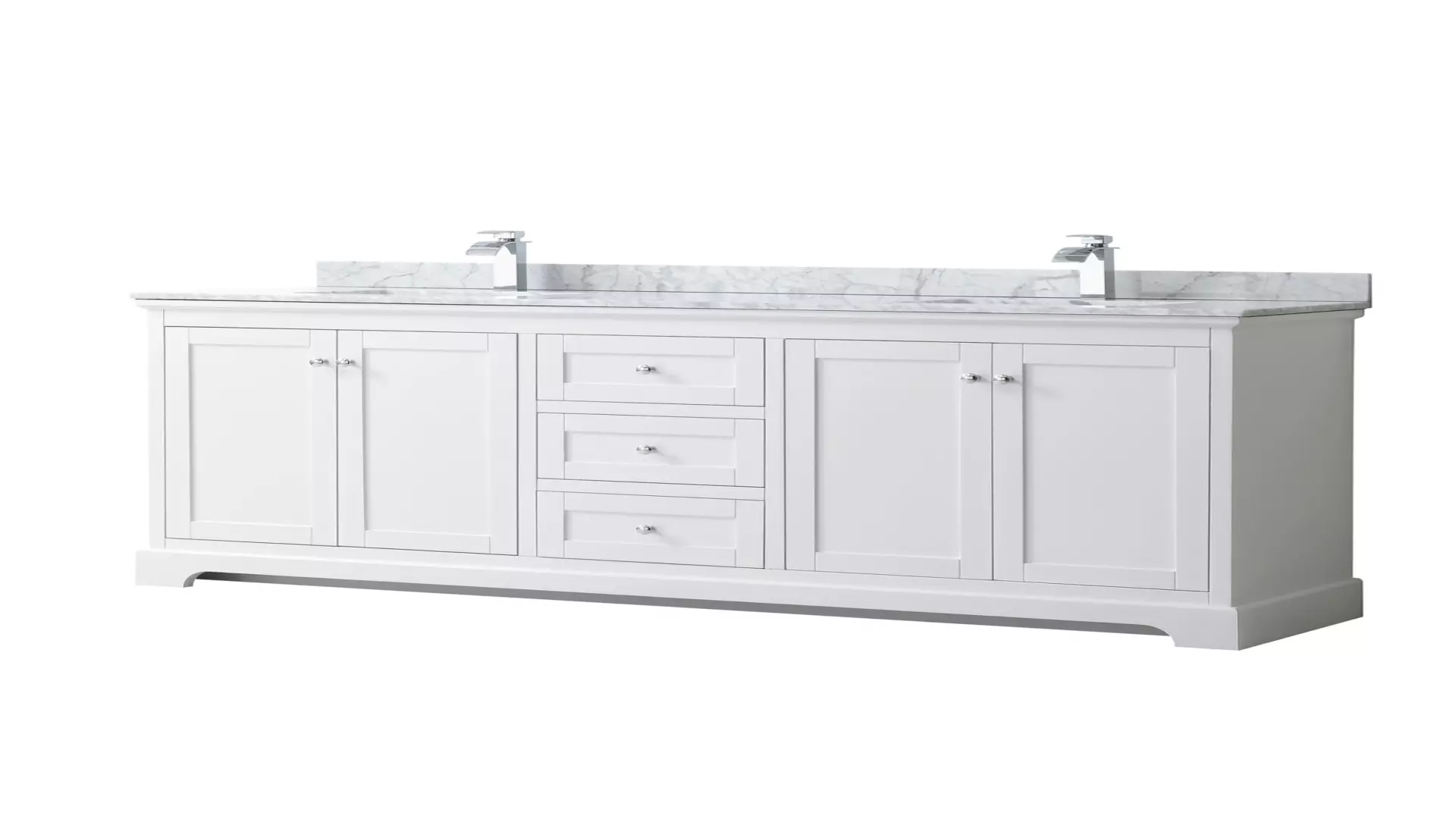 Avery 80 Inch Double Bathroom Vanity in White, White Carrara Marble Countertop, Undermount Square Sinks, and No Mirror material