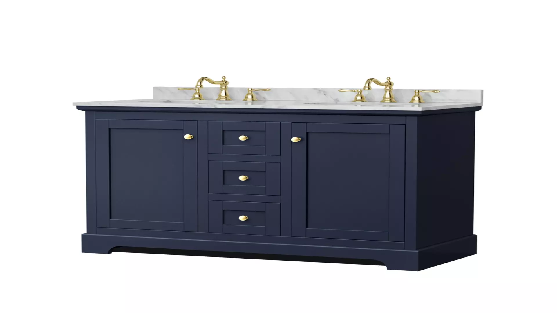 Avery 48 Inch Double Bathroom Vanity in Dark Blue, White Carrara Marble Countertop, Undermount Oval Sinks, No Mirror material