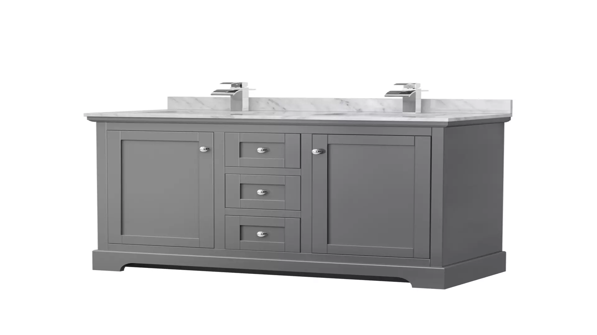 Avery 48 Inch Double Bathroom Vanity in Dark Gray, White Carrara Marble Countertop, Undermount Square Sinks, No Mirror material