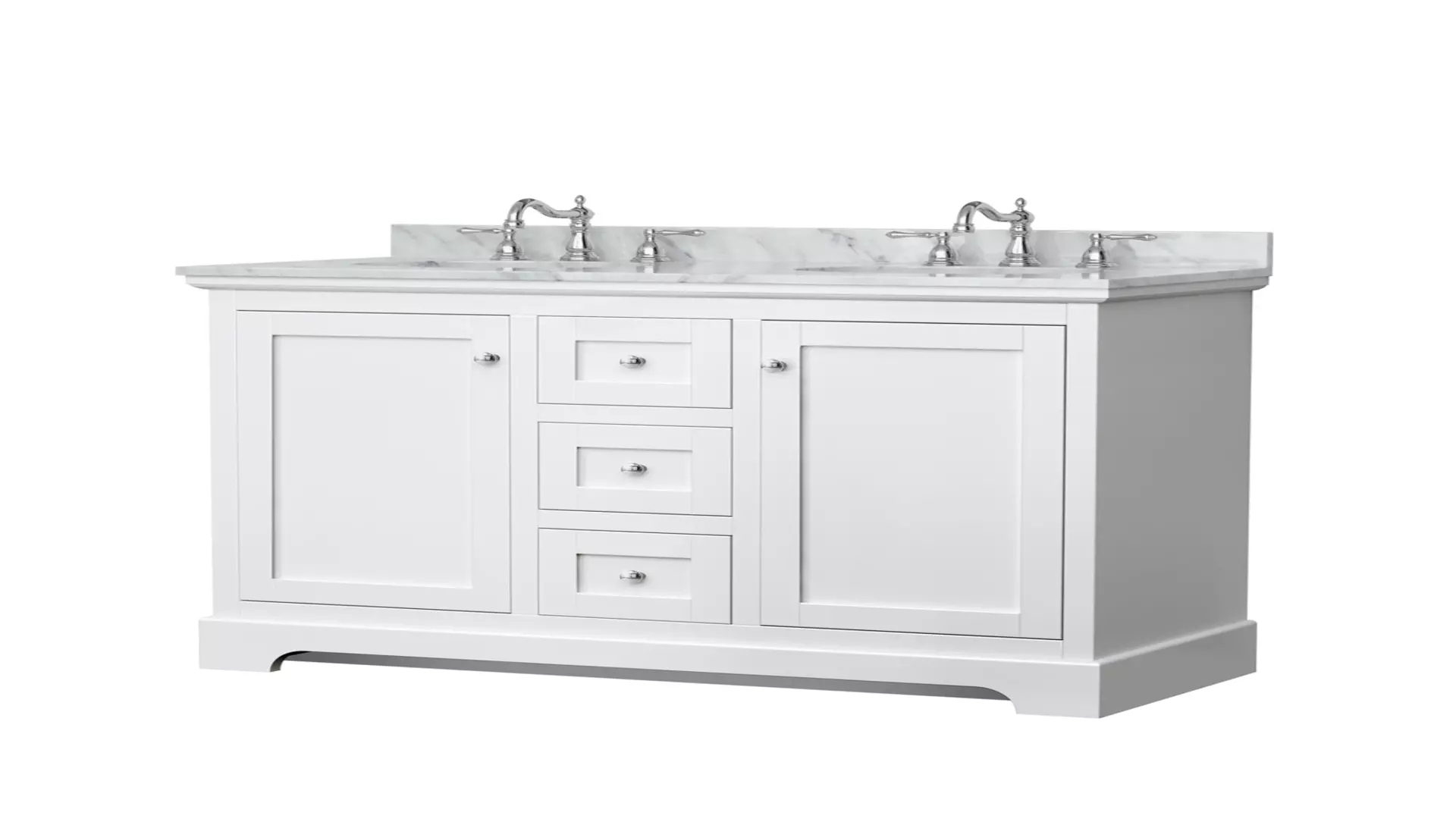 Avery 48 Inch Double Bathroom Vanity in White, White Carrara Marble Countertop, Undermount Oval Sinks, No Mirror material