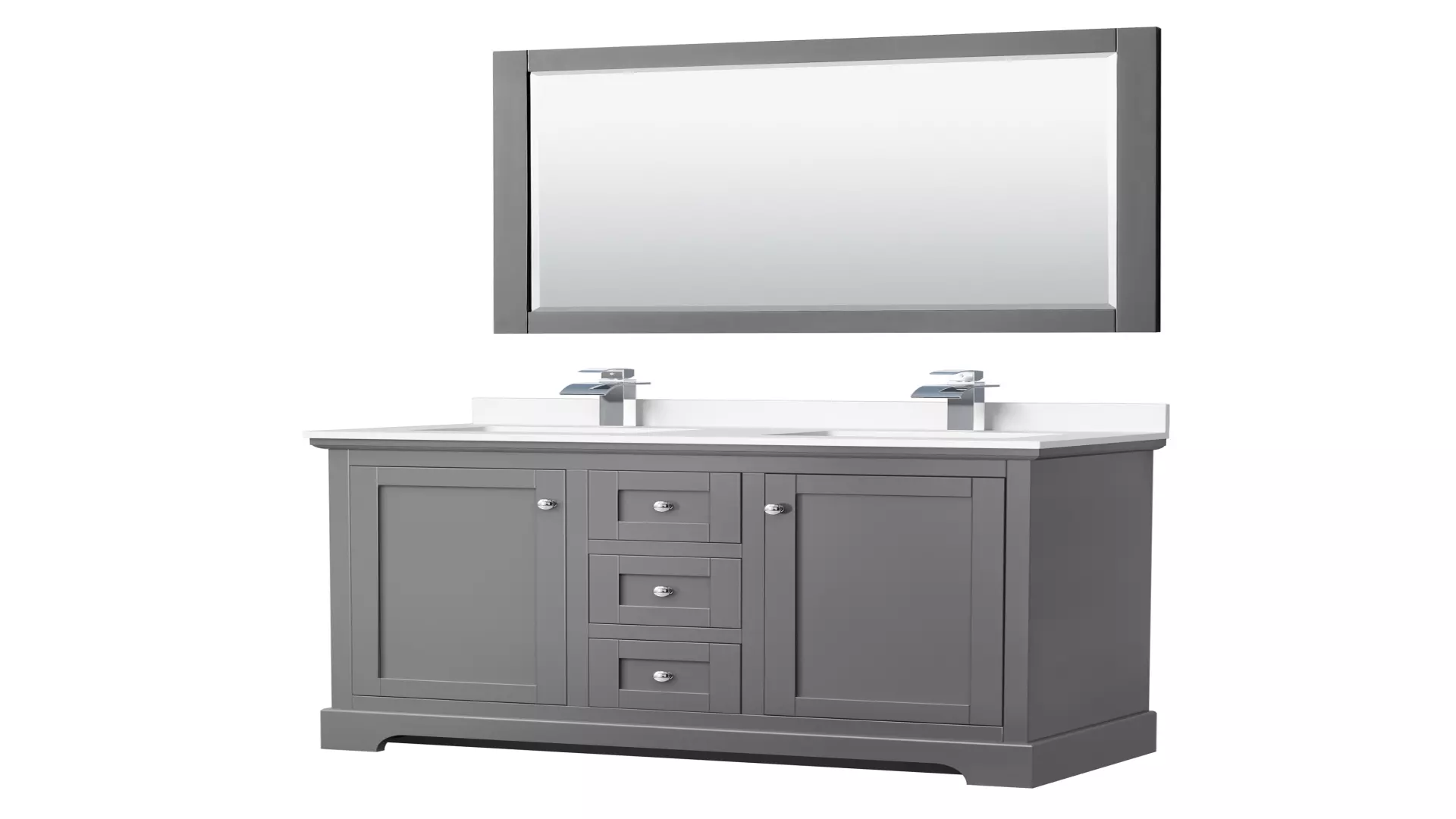Avery 48 Inch Double Bathroom Vanity in Dark Gray, White Cultured Marble Countertop, Undermount Square Sinks, 46 Inch Mirror material