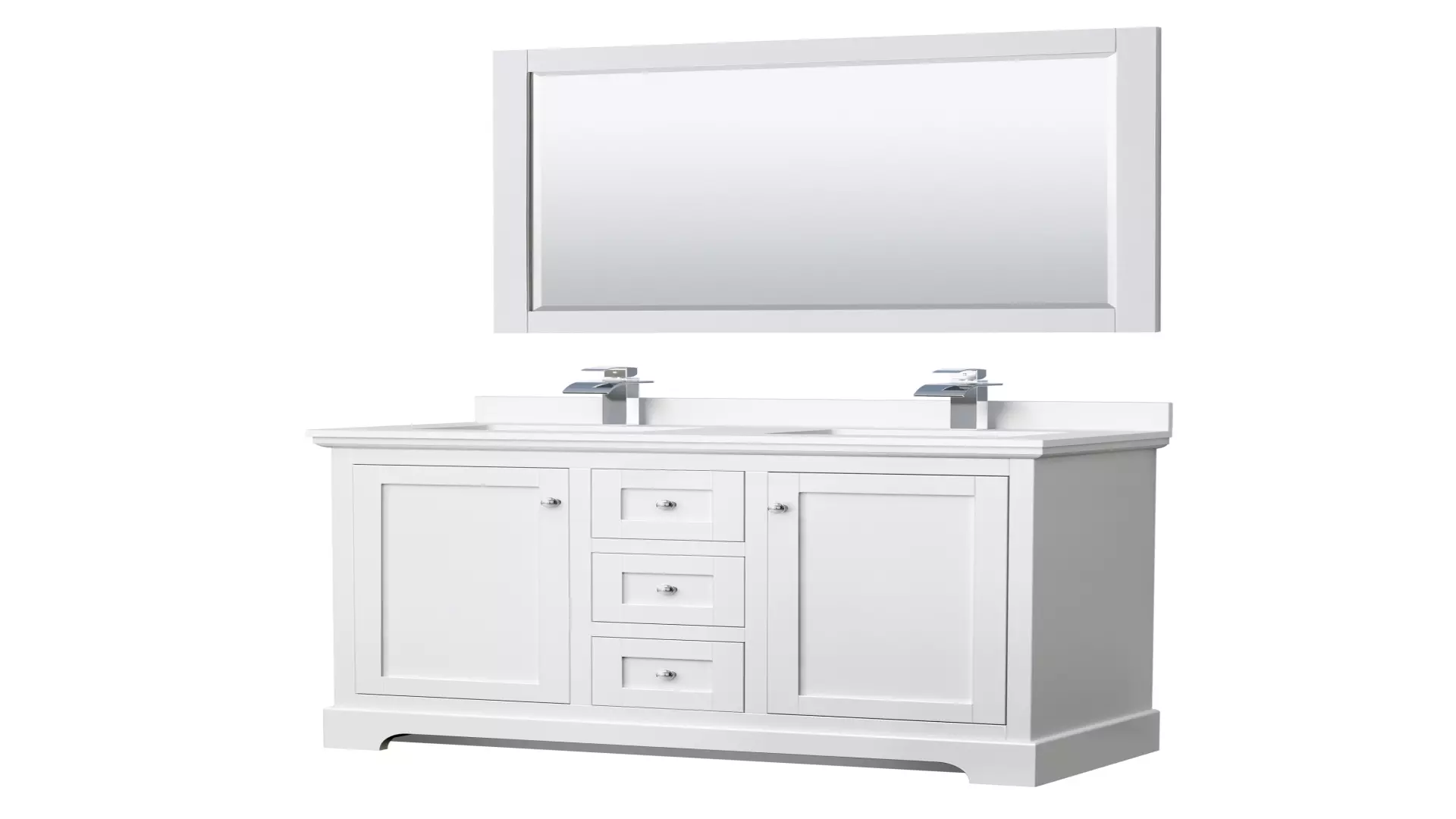 Avery 48 Inch Double Bathroom Vanity in White, White Cultured Marble Countertop, Undermount Square Sinks, 46 Inch Mirror material