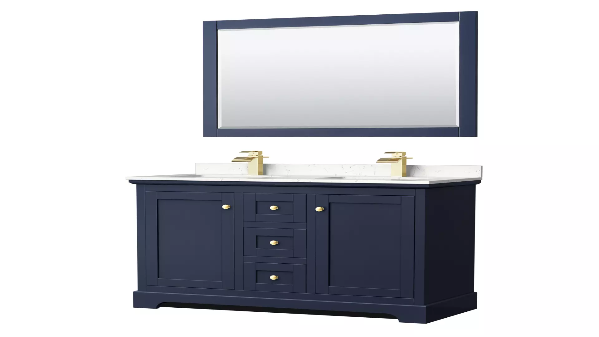 Avery 48 Inch Double Bathroom Vanity in Dark Blue, Carrara Cultured Marble Countertop, Undermount Square Sinks, 46 Inch Mirror material