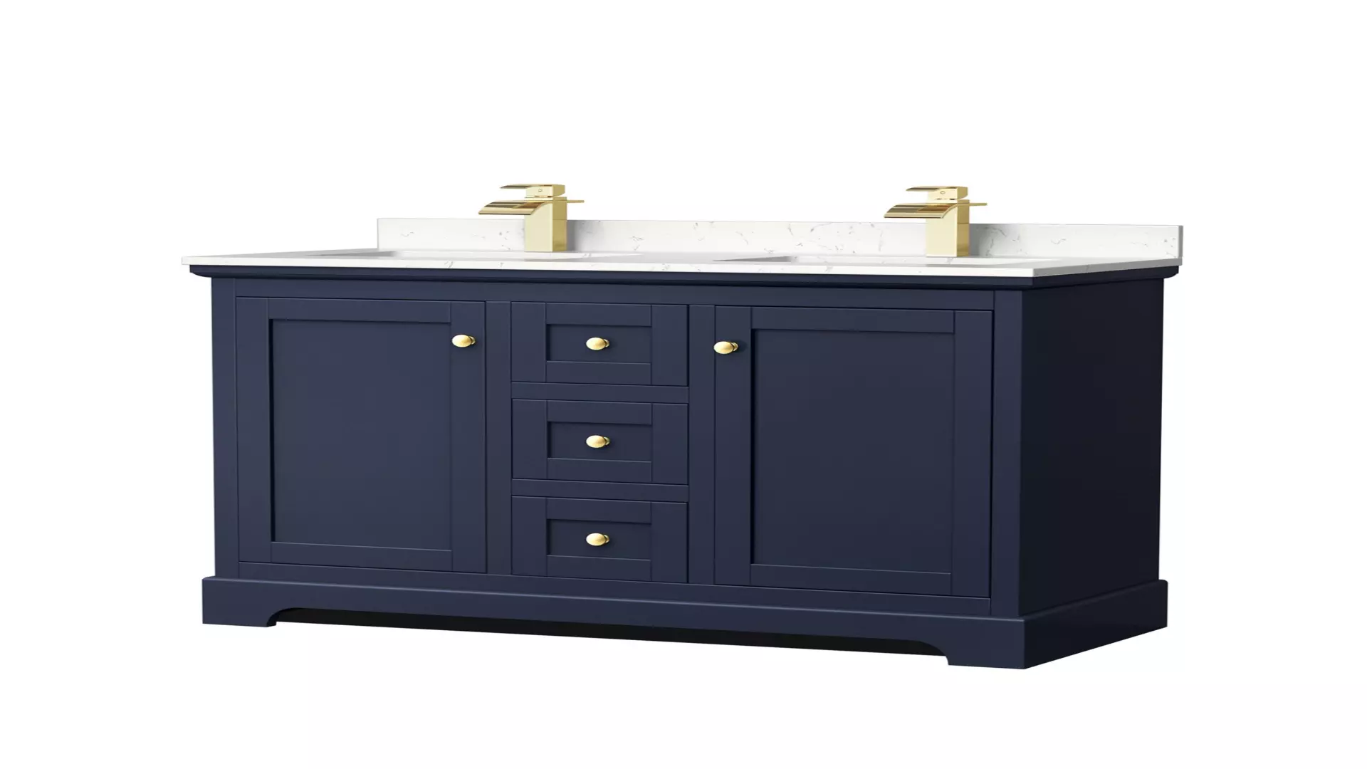 Avery 48 Inch Double Bathroom Vanity in Dark Blue, Carrara Cultured Marble Countertop, Undermount Square Sinks, No Mirror material