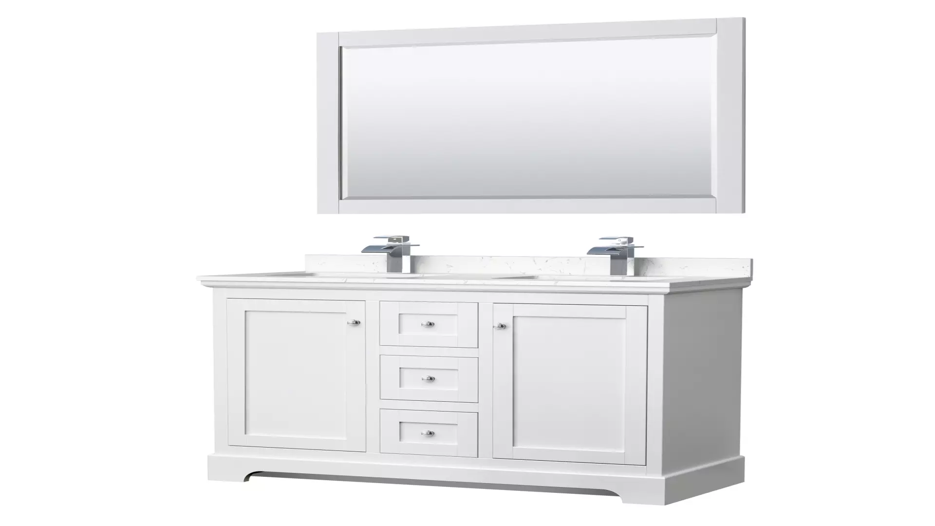 Avery 48 Inch Double Bathroom Vanity in White, Carrara Cultured Marble Countertop, Undermount Square Sinks, 46 Inch Mirror material
