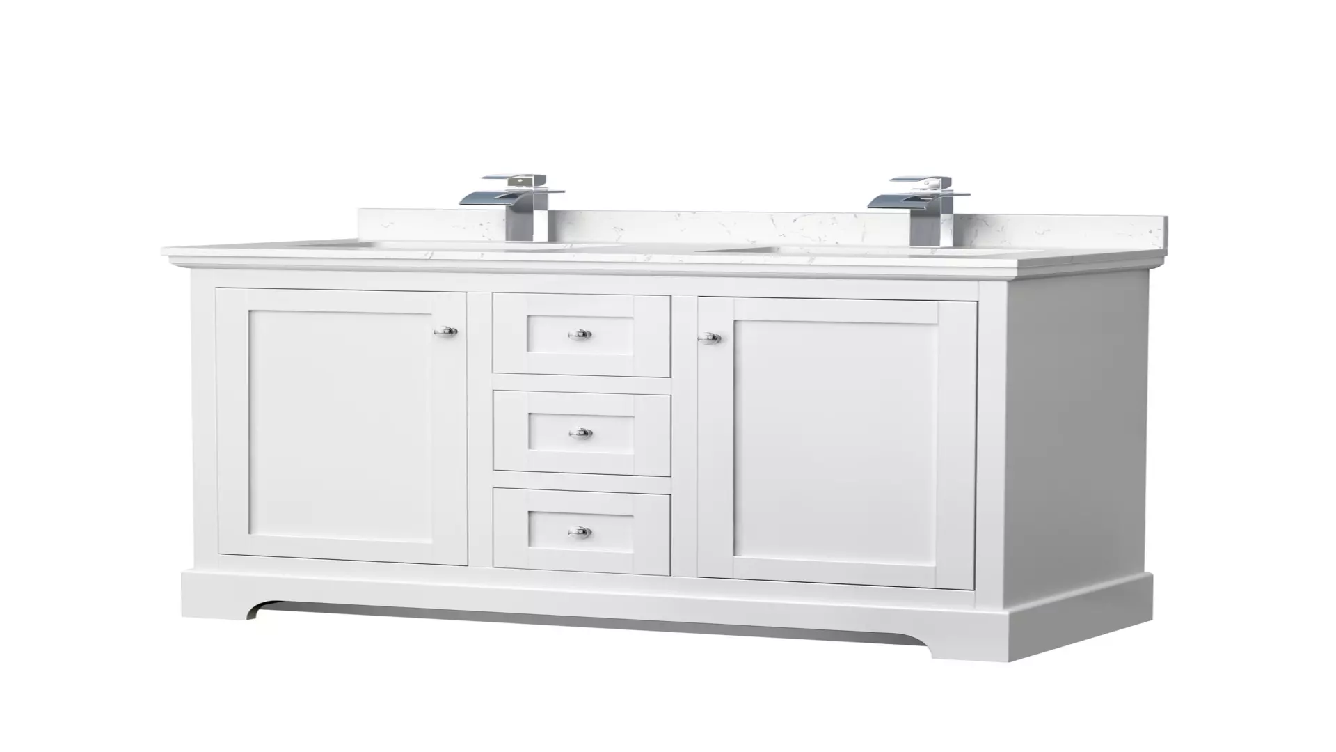 Avery 48 Inch Double Bathroom Vanity in White, Carrara Cultured Marble Countertop, Undermount Square Sinks, No Mirror material