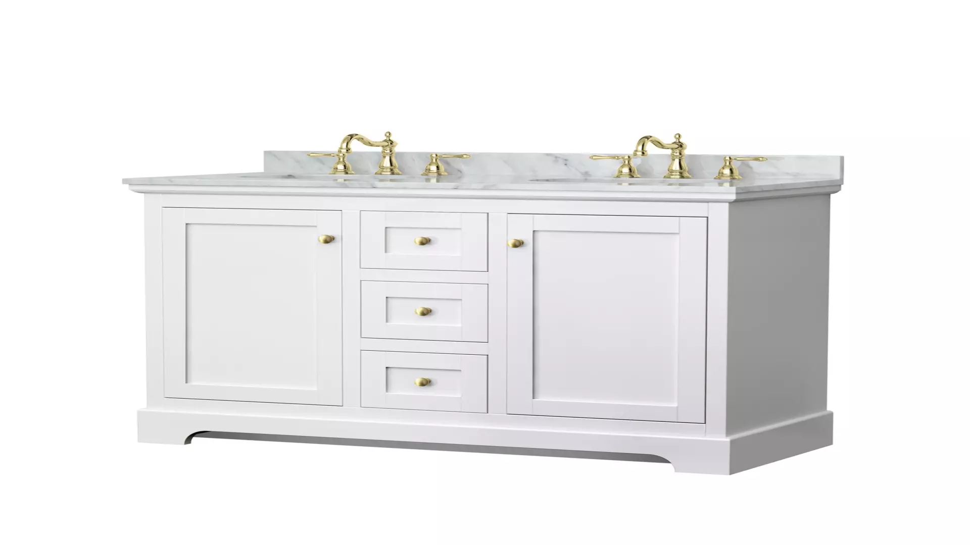 Avery 48 Inch Double Bathroom Vanity in White, White Carrara Marble Countertop, Undermount Oval Sinks, Brushed Gold Trim material