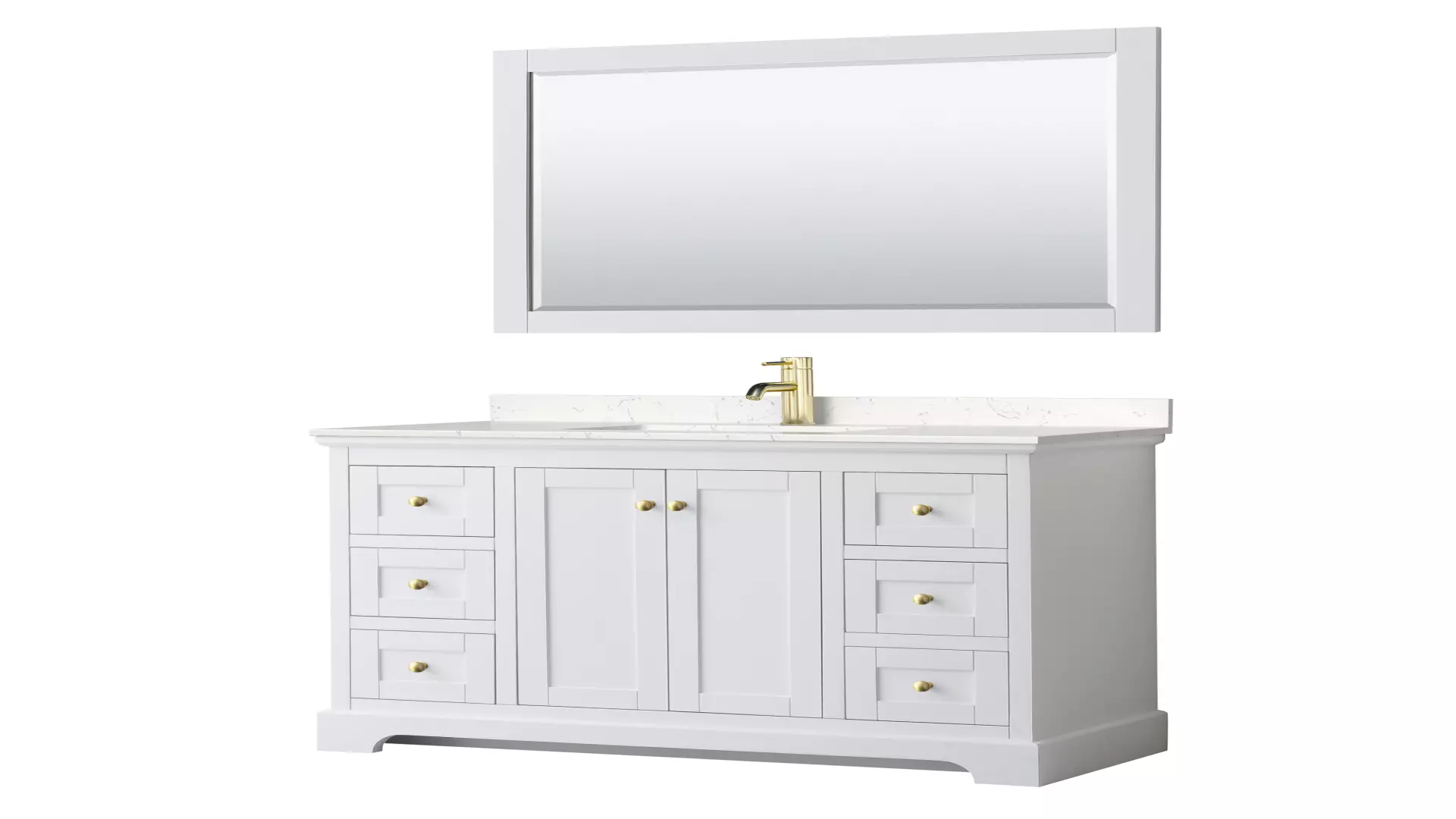 Avery 48 Inch Single Bathroom Vanity in White, Carrara Cultured Marble Countertop, Undermount Square Sink, 46 Inch Mirror, Brushed Gold Trim material