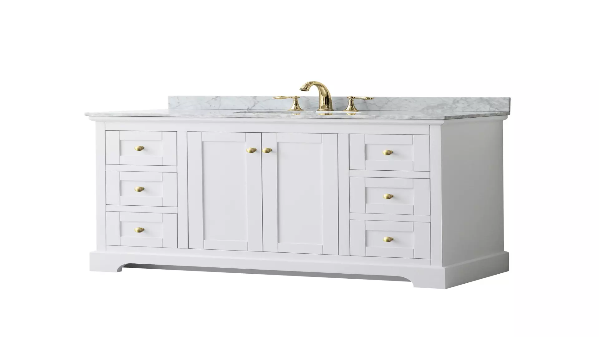Avery 48 Inch Single Bathroom Vanity in White, White Carrara Marble Countertop, Undermount Oval Sink, Brushed Gold Trim material