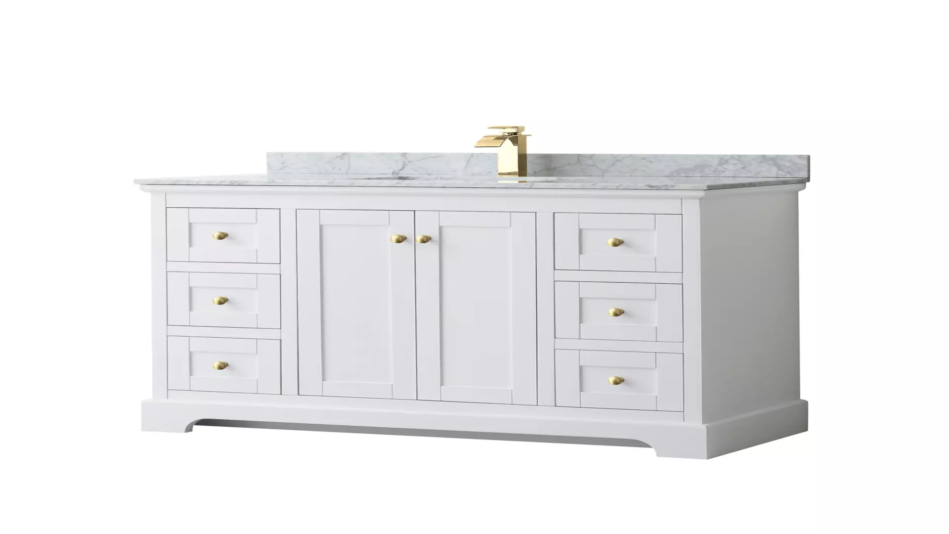 Avery 48 Inch Single Bathroom Vanity in White, White Carrara Marble Countertop, Undermount Square Sink, Brushed Gold Trim material