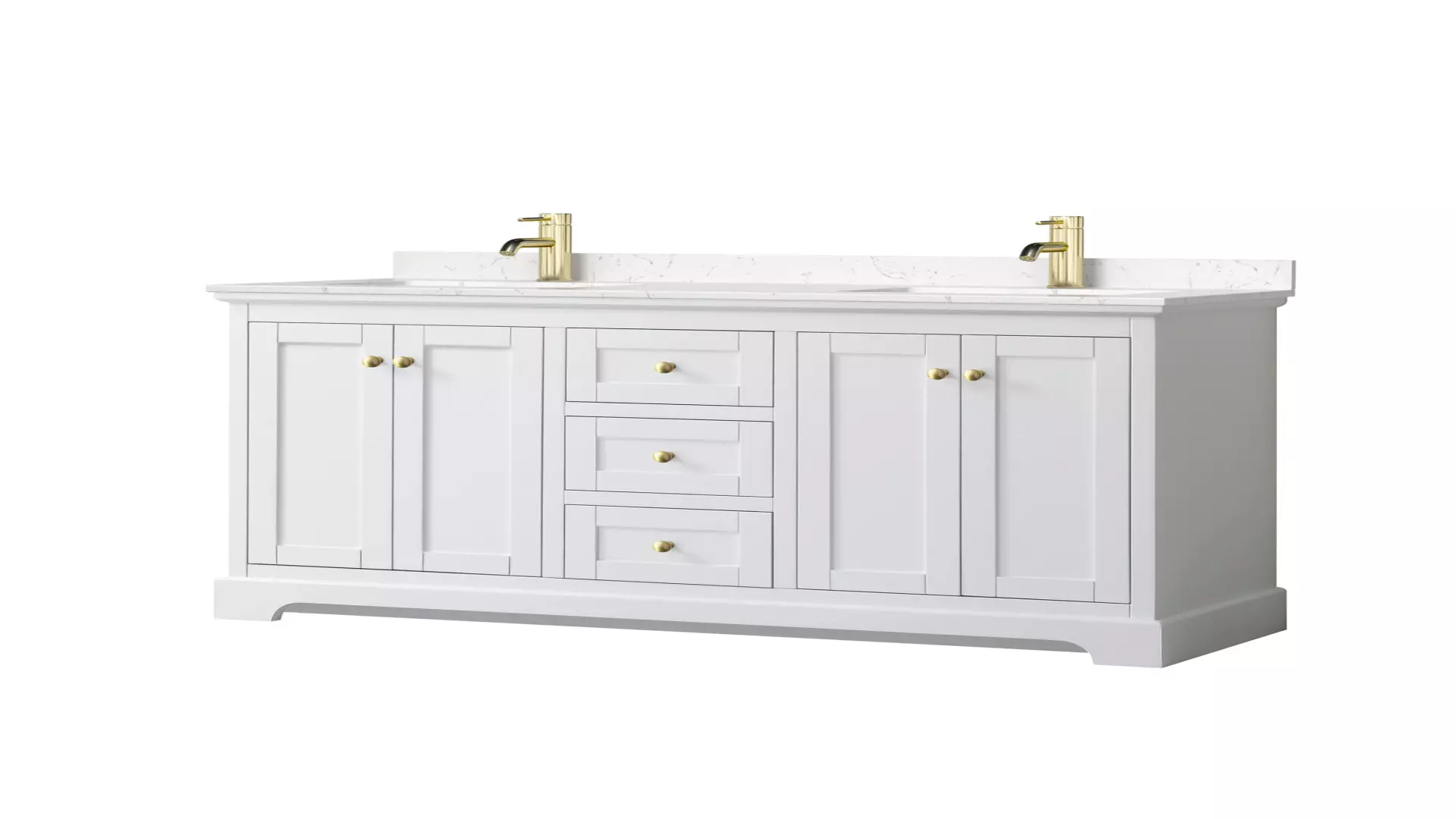 Avery 60 Inch Double Bathroom Vanity in White, Carrara Cultured Marble Countertop, Undermount Square Sinks, Brushed Gold Trim material