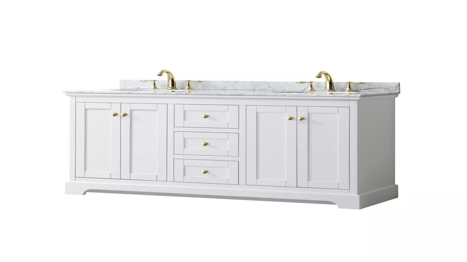 Avery 60 Inch Double Bathroom Vanity in White, White Carrara Marble Countertop, Undermount Oval Sinks, Brushed Gold Trim material