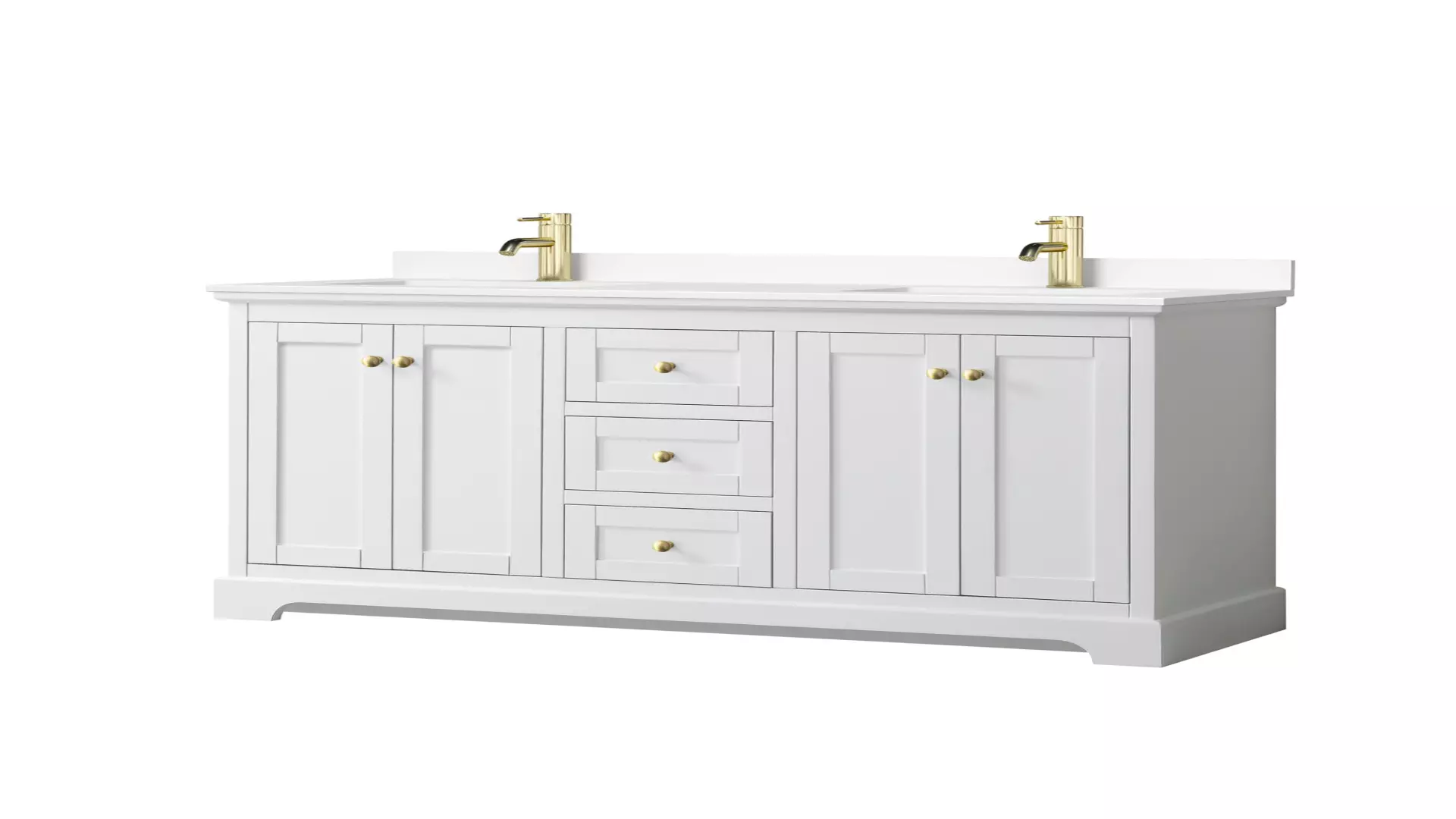 Avery 60 Inch Double Bathroom Vanity in White, White Cultured Marble Countertop, Undermount Square Sinks, Brushed Gold Trim material