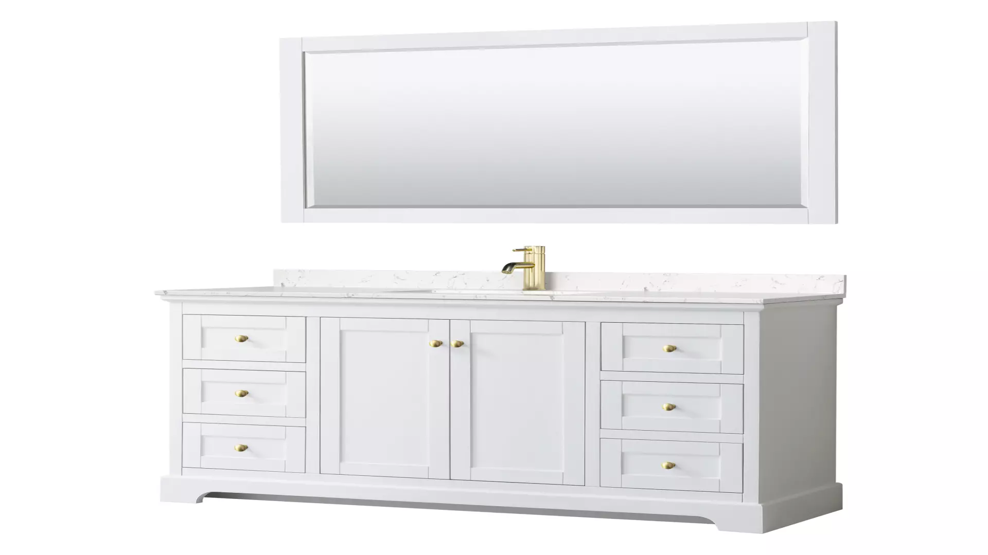 Avery 60 Inch Single Bathroom Vanity in White, Carrara Cultured Marble Countertop, Undermount Square Sink, 58 Inch Mirror, Brushed Gold Trim material