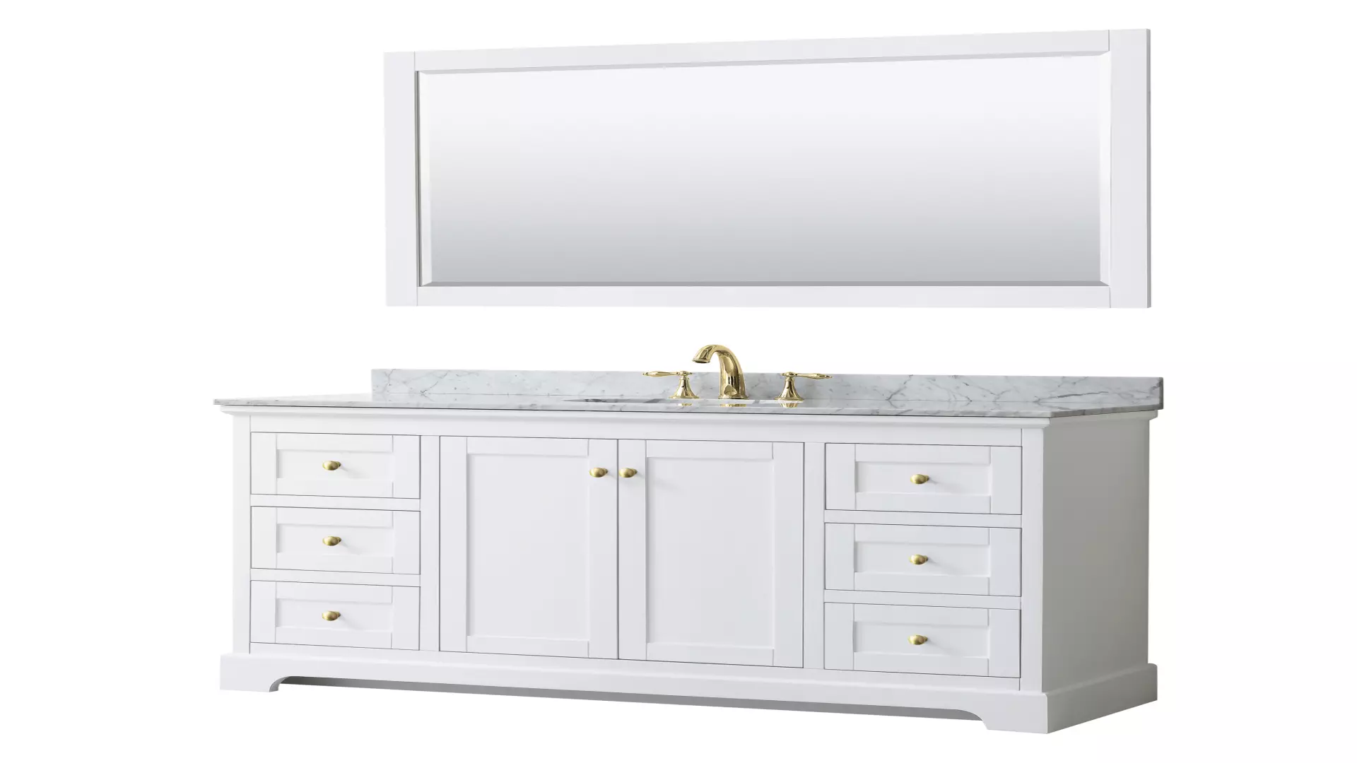 Avery 60 Inch Single Bathroom Vanity in White, White Carrara Marble Countertop, Undermount Oval Sink, 58 Inch Mirror, Brushed Gold Trim material