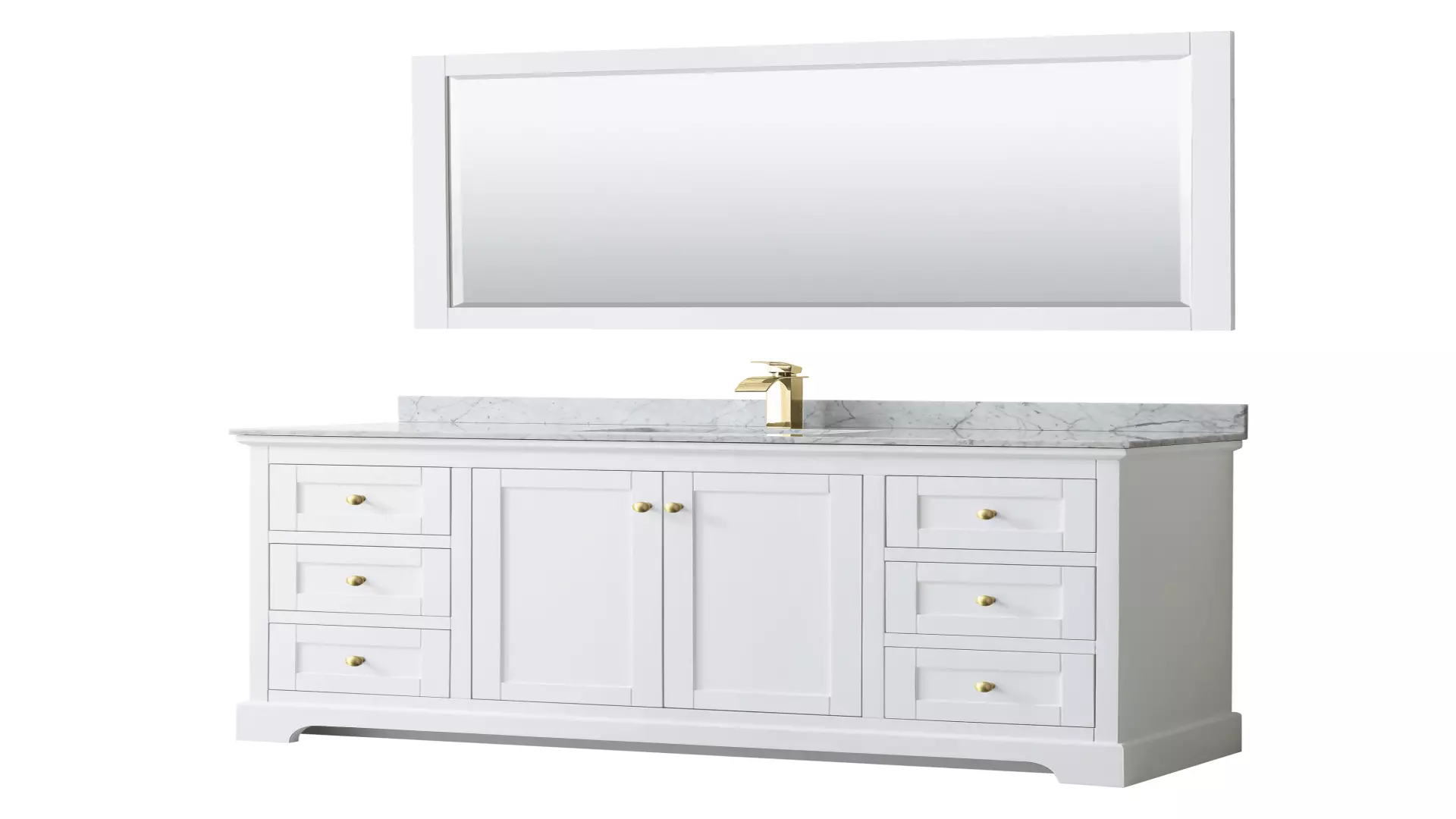 Avery 60 Inch Single Bathroom Vanity in White, White Carrara Marble Countertop, Undermount Square Sink, 58 Inch Mirror, Brushed Gold Trim material