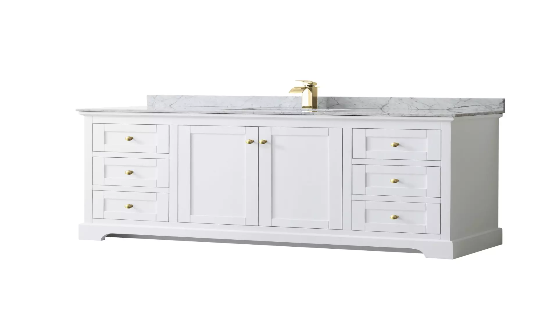 Avery 60 Inch Single Bathroom Vanity in White, White Carrara Marble Countertop, Undermount Square Sink, Brushed Gold Trim material