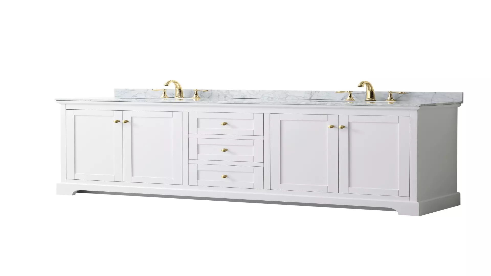 Avery 80 Inch Double Bathroom Vanity in White, White Carrara Marble Countertop, Undermount Oval Sinks, Brushed Gold Trim material