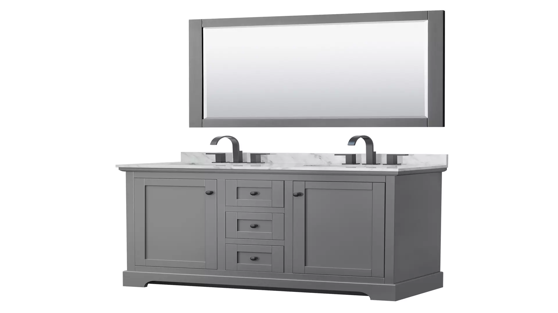 Avery 48 Inch Double Bathroom Vanity in Dark Gray, White Carrara Marble Countertop, Undermount Oval Sinks, Matte Black Trim, 46 Inch Mirror material