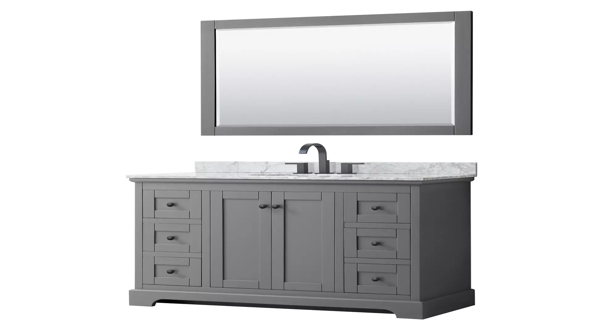 Avery 48 Inch Single Bathroom Vanity in Dark Gray, White Carrara Marble Countertop, Undermount Oval Sink, Matte Black Trim, 46 Inch Mirror material