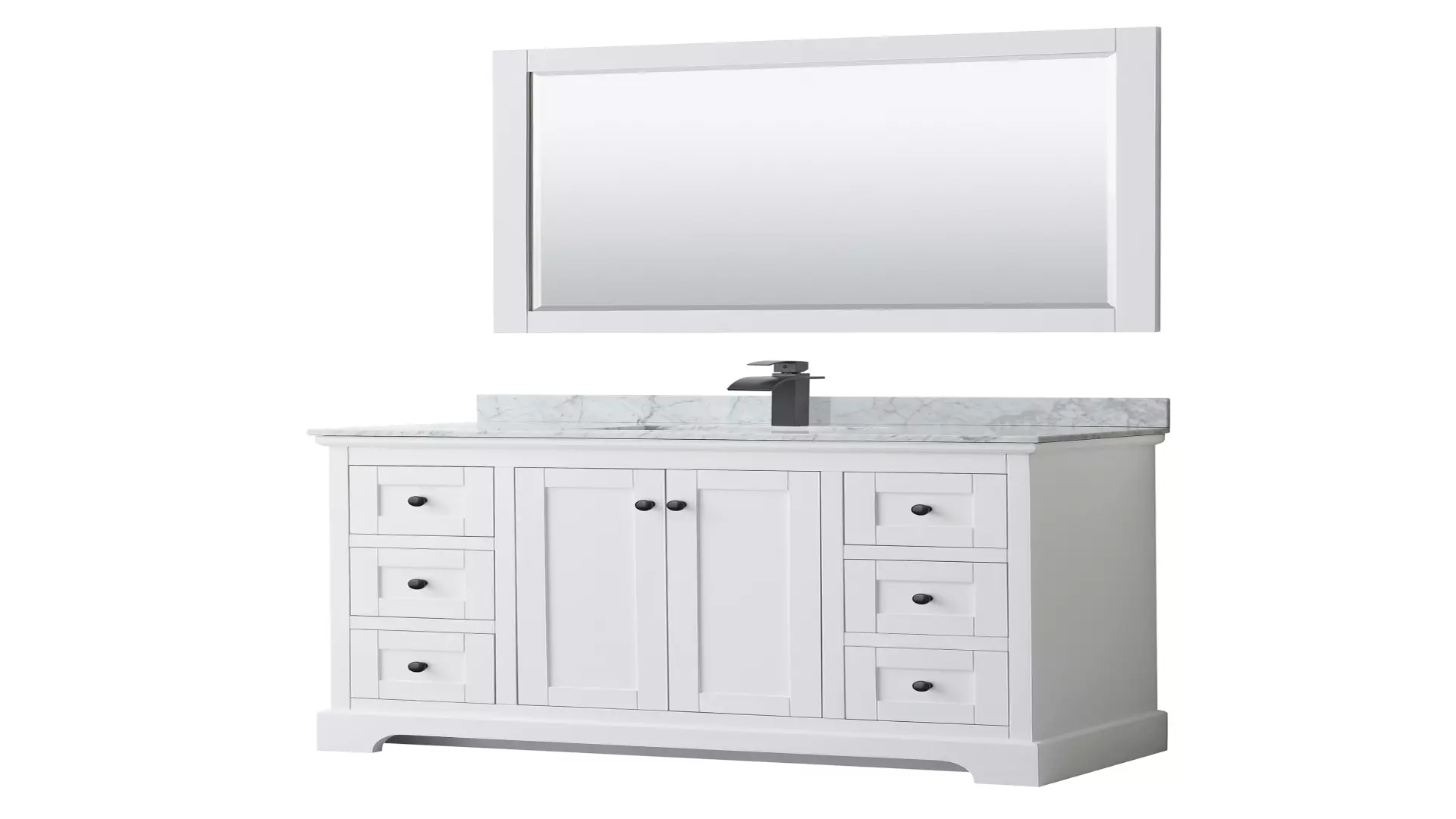 Avery 48 Inch Single Bathroom Vanity in White, White Carrara Marble Countertop, Undermount Square Sink, Matte Black Trim, 46 Inch Mirror material