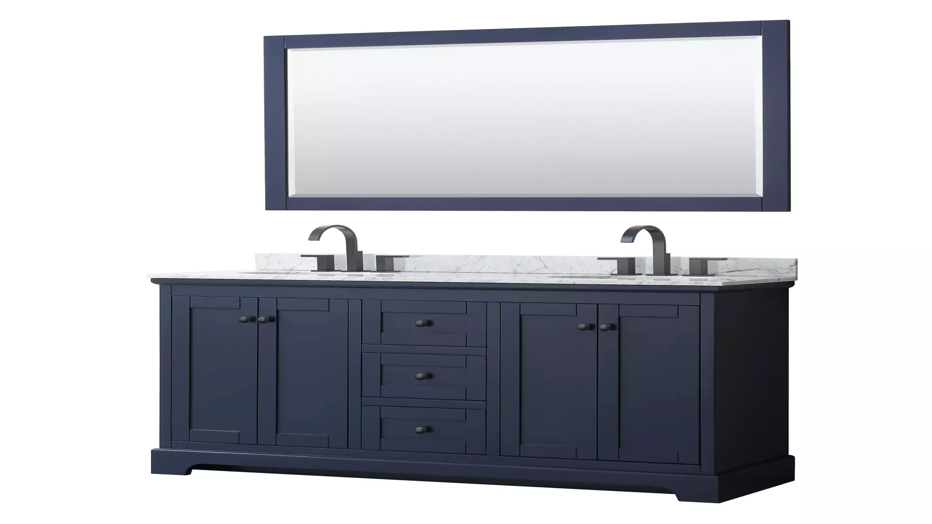 Avery 60 Inch Double Bathroom Vanity in Dark Blue, White Carrara Marble Countertop, Undermount Oval Sinks, Matte Black Trim, 58 Inch Mirror material