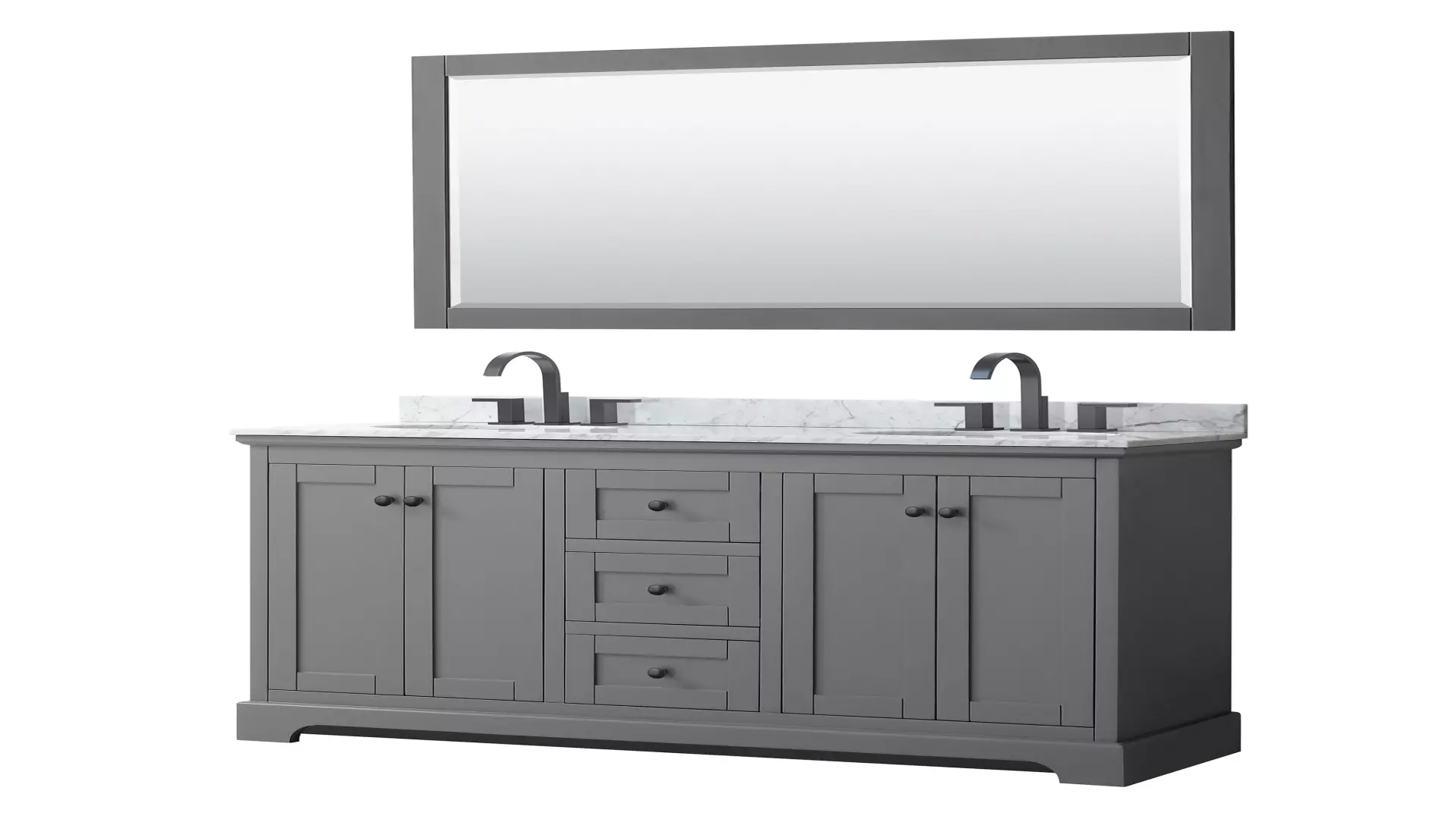 Avery 60 Inch Double Bathroom Vanity in Dark Gray, White Carrara Marble Countertop, Undermount Oval Sinks, Matte Black Trim, 58 Inch Mirror material