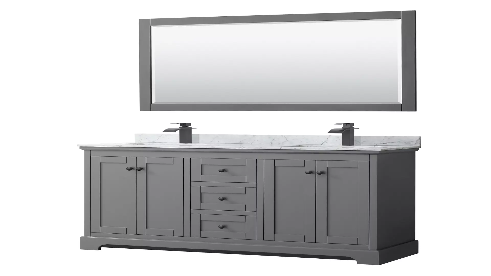 Avery 60 Inch Double Bathroom Vanity in Dark Gray, White Carrara Marble Countertop, Undermount Square Sinks, Matte Black Trim, 58 Inch Mirror material