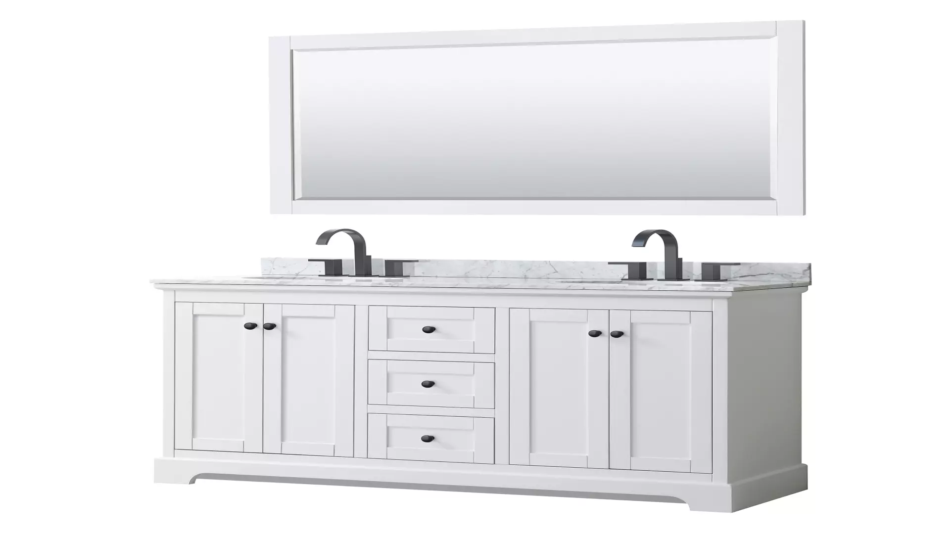 Avery 60 Inch Double Bathroom Vanity in White, White Carrara Marble Countertop, Undermount Oval Sinks, Matte Black Trim, 58 Inch Mirror material