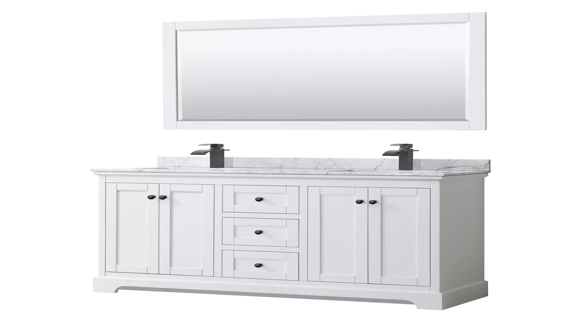 Avery 60 Inch Double Bathroom Vanity in White, White Carrara Marble Countertop, Undermount Square Sinks, Matte Black Trim, 58 Inch Mirror material