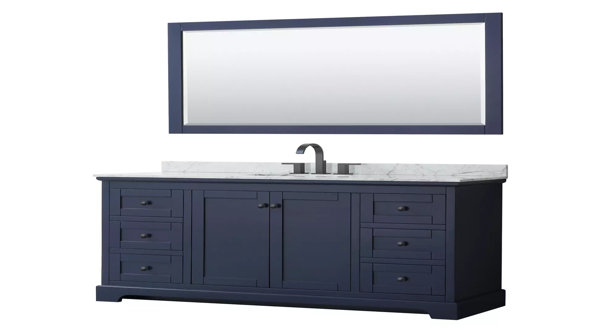 Avery 60 Inch Single Bathroom Vanity in Dark Blue, White Carrara Marble Countertop, Undermount Oval Sink, Matte Black Trim, 58 Inch Mirror material