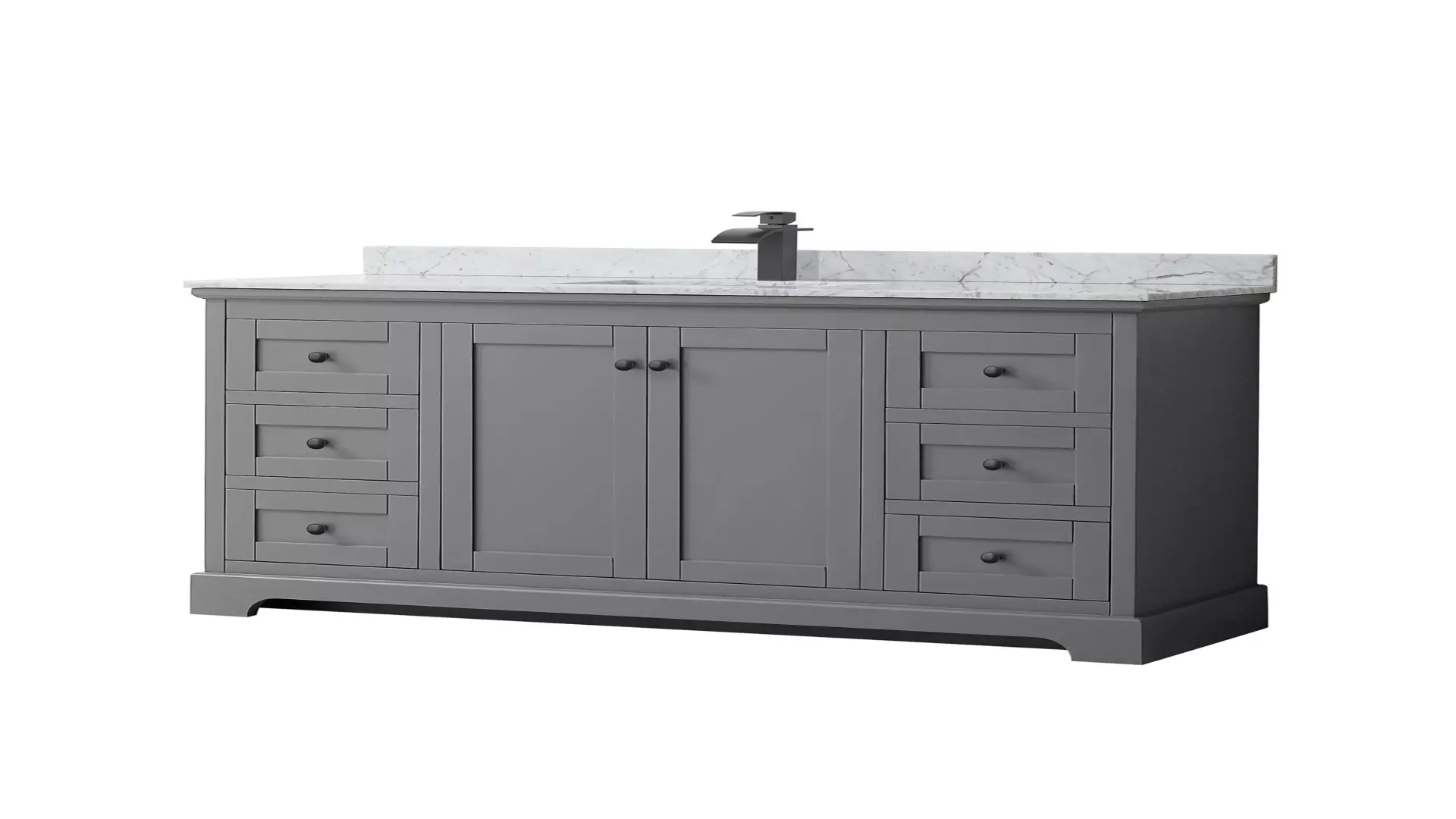 Avery 60 Inch Single Bathroom Vanity in Dark Gray, White Carrara Marble Countertop, Undermount Square Sink, Matte Black Trim material