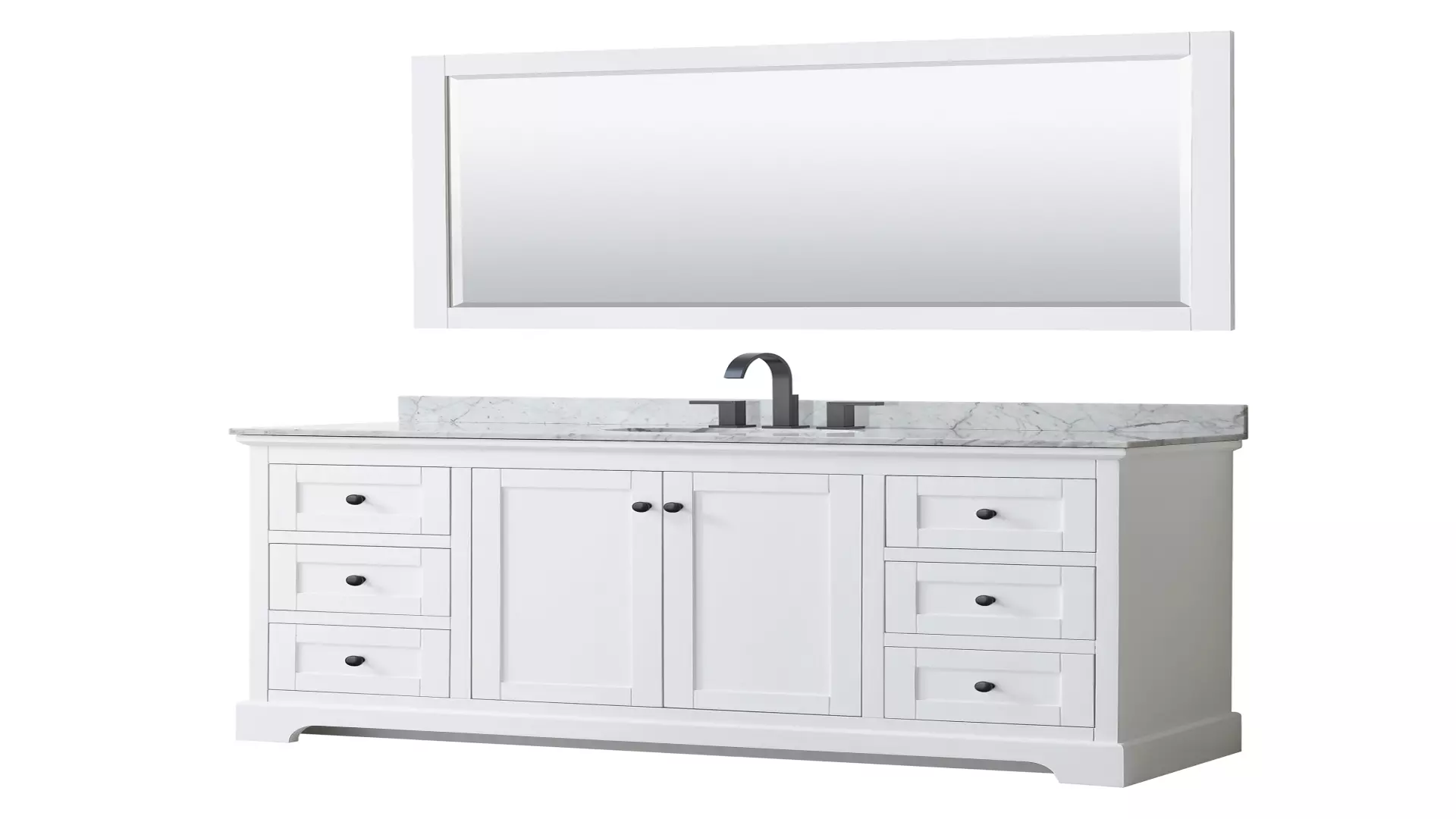 Avery 60 Inch Single Bathroom Vanity in White, White Carrara Marble Countertop, Undermount Oval Sink, Matte Black Trim, 58 Inch Mirror material