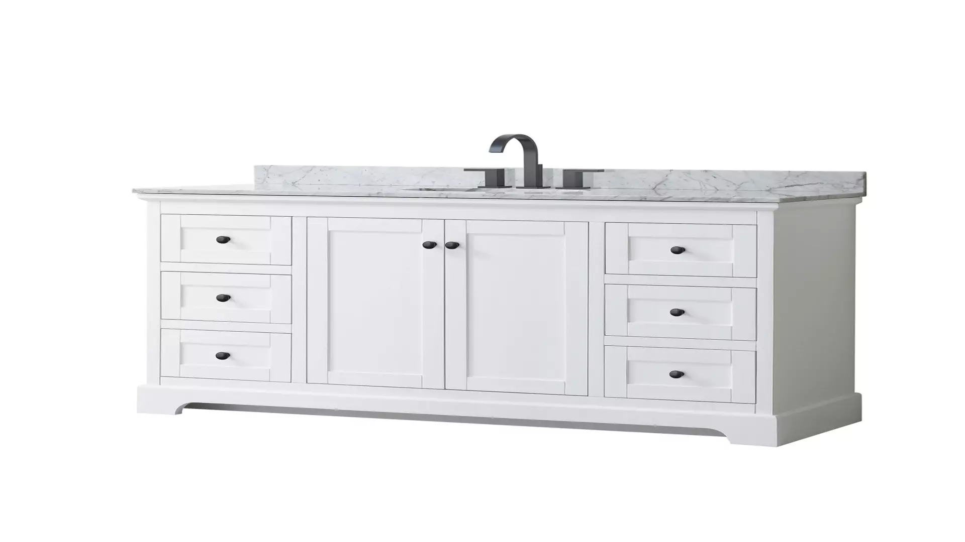 Avery 60 Inch Single Bathroom Vanity in White, White Carrara Marble Countertop, Undermount Oval Sink, Matte Black Trim material