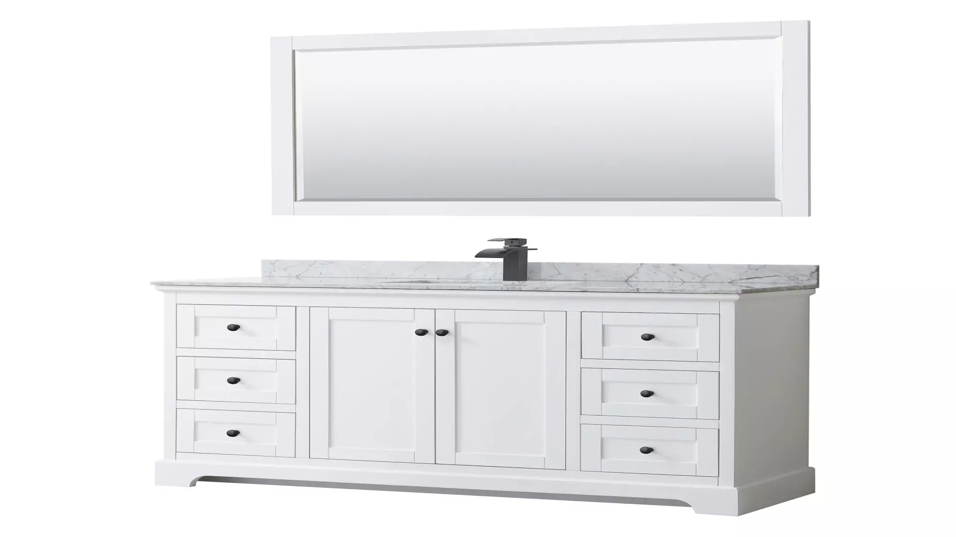 Avery 60 Inch Single Bathroom Vanity in White, White Carrara Marble Countertop, Undermount Square Sink, Matte Black Trim, 58 Inch Mirror material