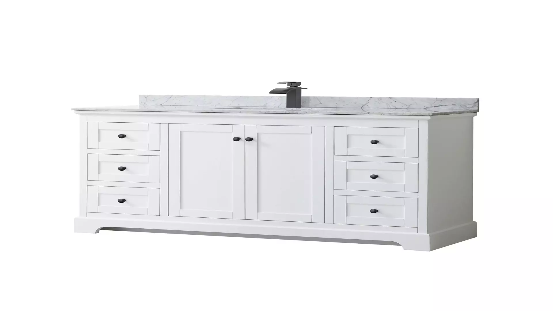 Avery 60 Inch Single Bathroom Vanity in White, White Carrara Marble Countertop, Undermount Square Sink, Matte Black Trim material
