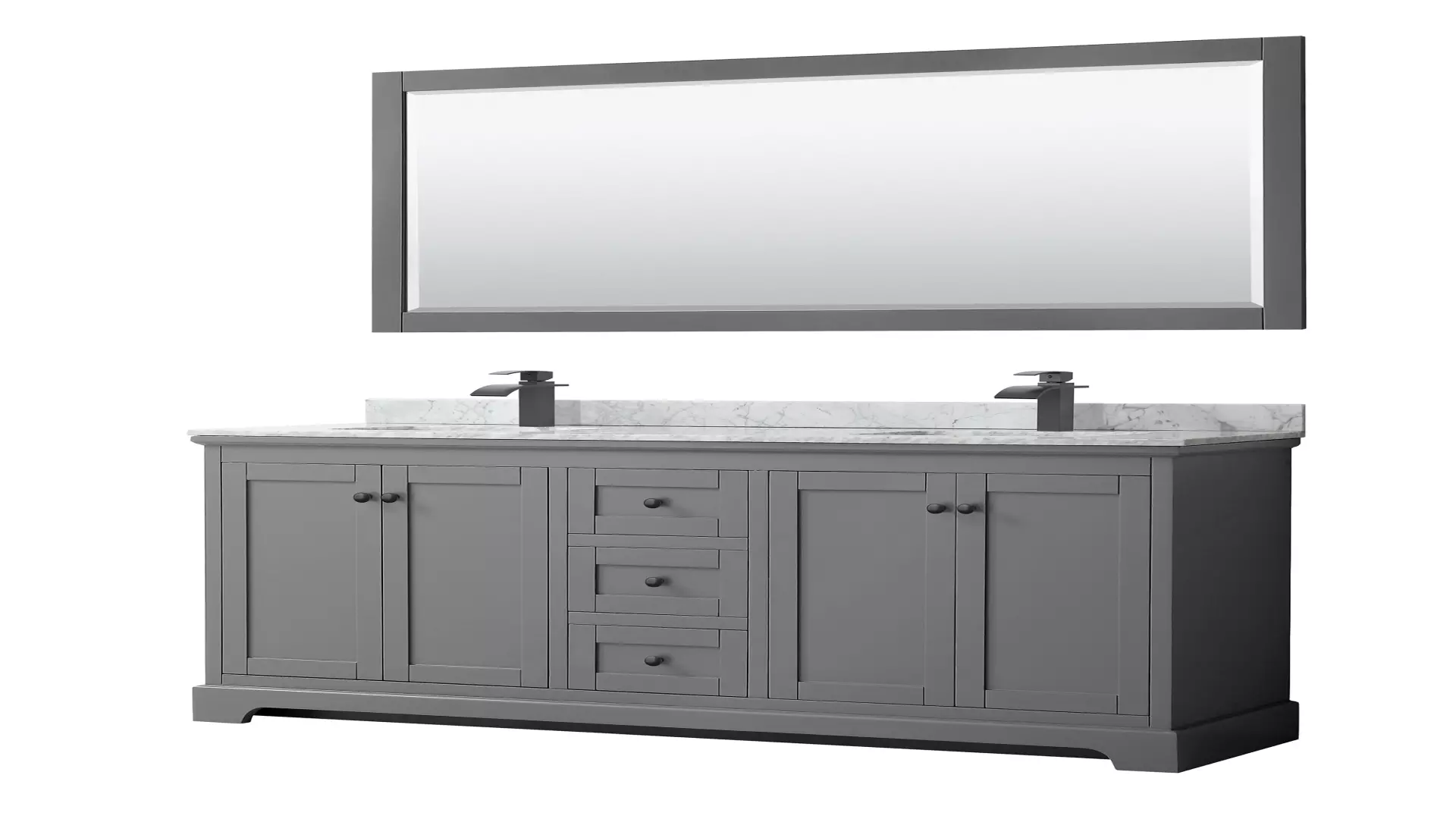 Avery 72 Inch Double Bathroom Vanity in Dark Gray, White Carrara Marble Countertop, Undermount Square Sinks, Matte Black Trim, 70 Inch Mirror material