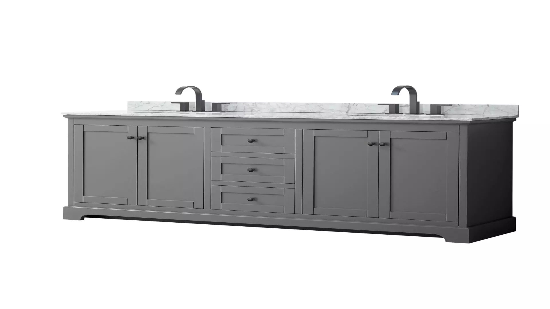 Avery 80 Inch Double Bathroom Vanity in Dark Gray, White Carrara Marble Countertop, Undermount Oval Sinks, Matte Black Trim material