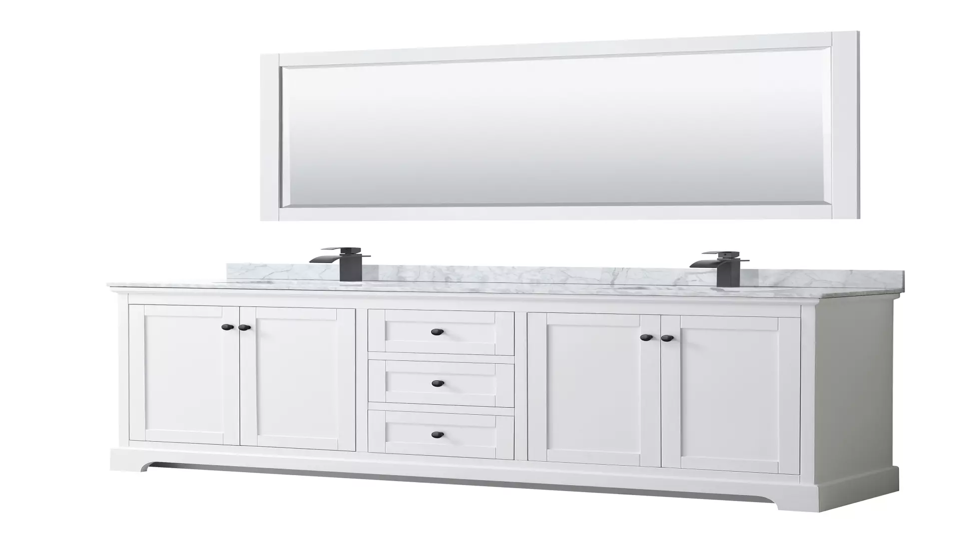 Avery 80 Inch Double Bathroom Vanity in White, White Carrara Marble Countertop, Undermount Square Sinks, Matte Black Trim, 70 Inch Mirror material