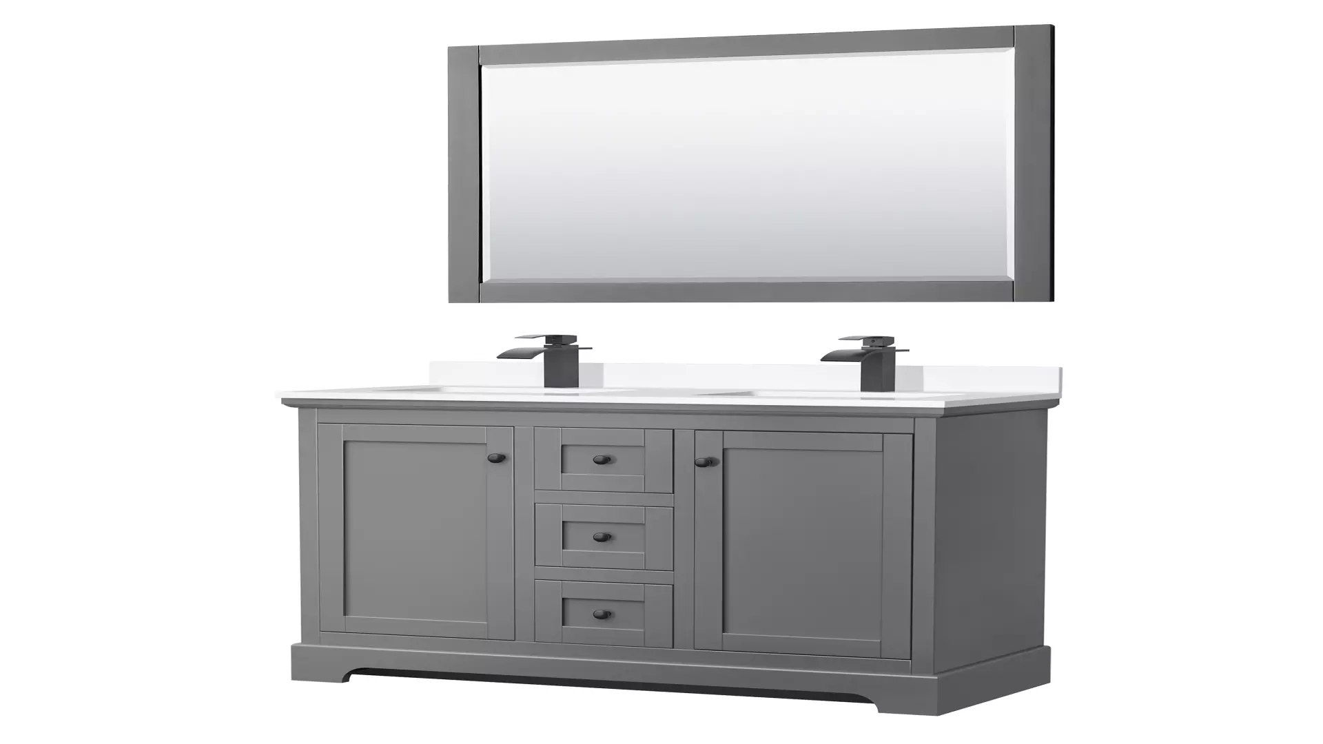 Avery 48 Inch Double Bathroom Vanity in Dark Gray, White Cultured Marble Countertop, Undermount Square Sinks, Matte Black Trim, 46 Inch Mirror material