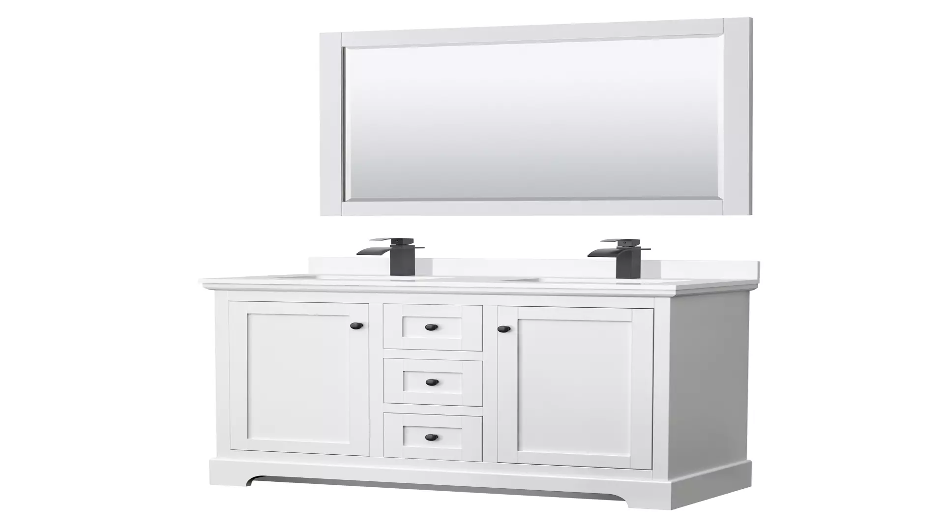 Avery 48 Inch Double Bathroom Vanity in White, White Cultured Marble Countertop, Undermount Square Sinks, Matte Black Trim, 46 Inch Mirror material