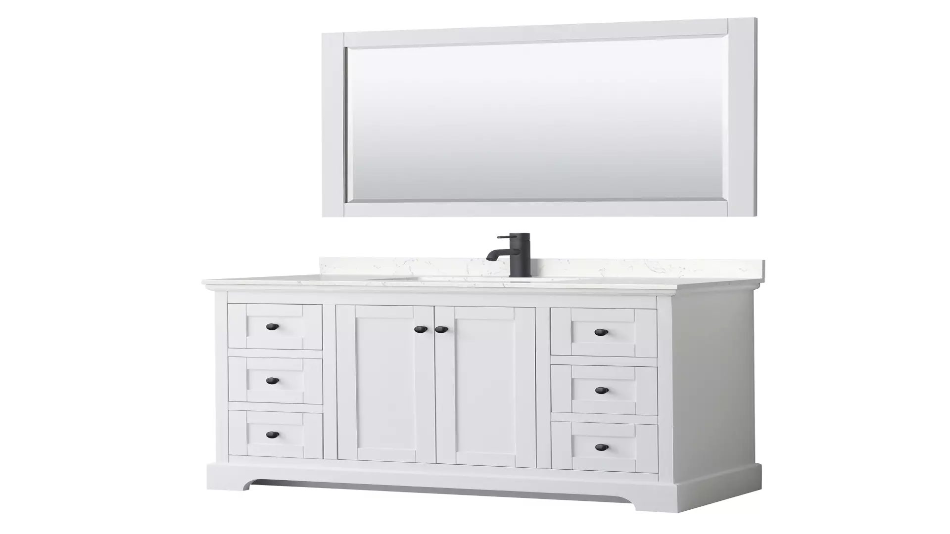 Avery 48 Inch Single Bathroom Vanity in White, Carrara Cultured Marble Countertop, Undermount Square Sink, Matte Black Trim, 46 Inch Mirror material