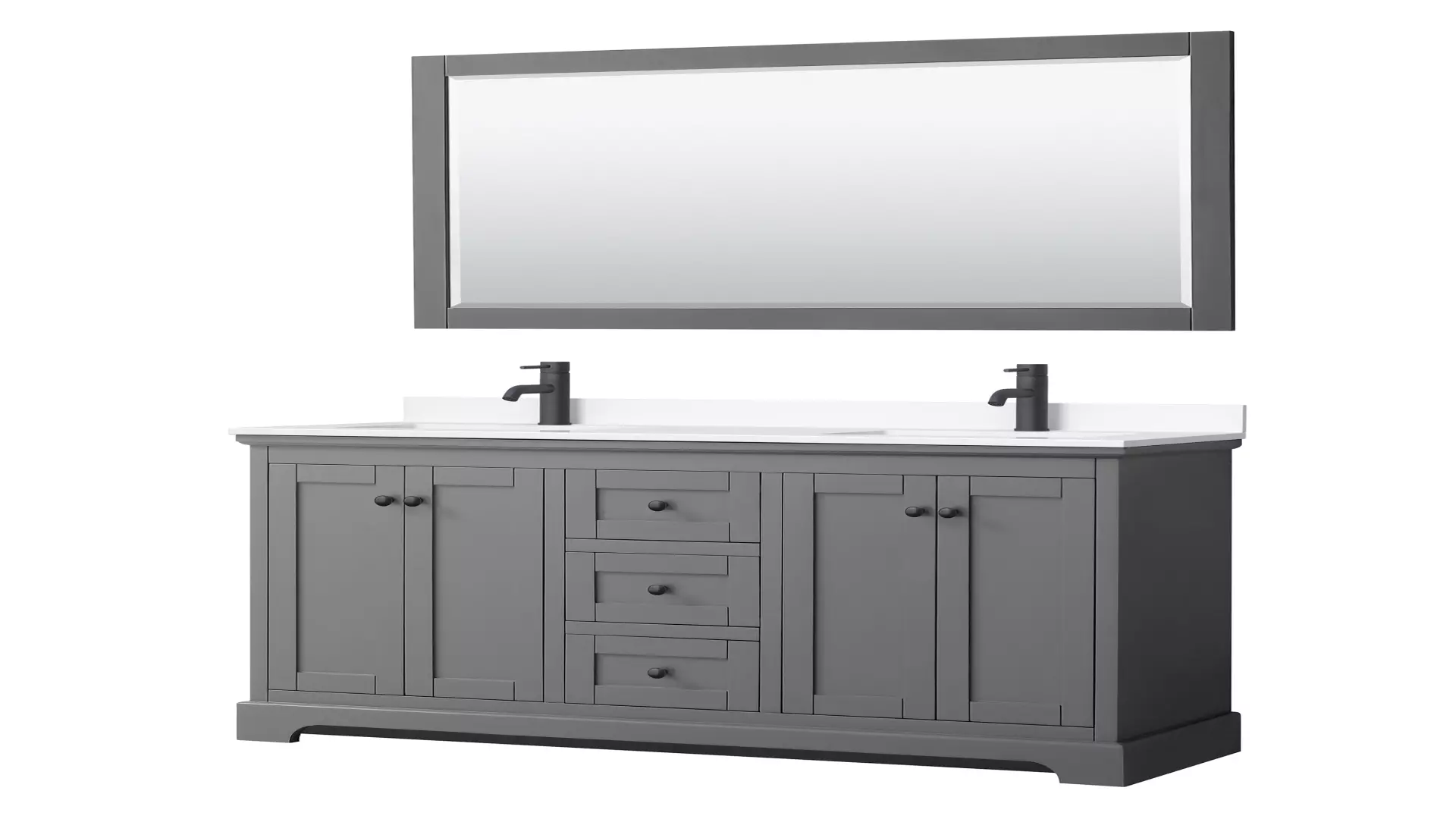 Avery 60 Inch Double Bathroom Vanity in Dark Gray, White Cultured Marble Countertop, Undermount Square Sinks, Matte Black Trim, 58 Inch Mirror material