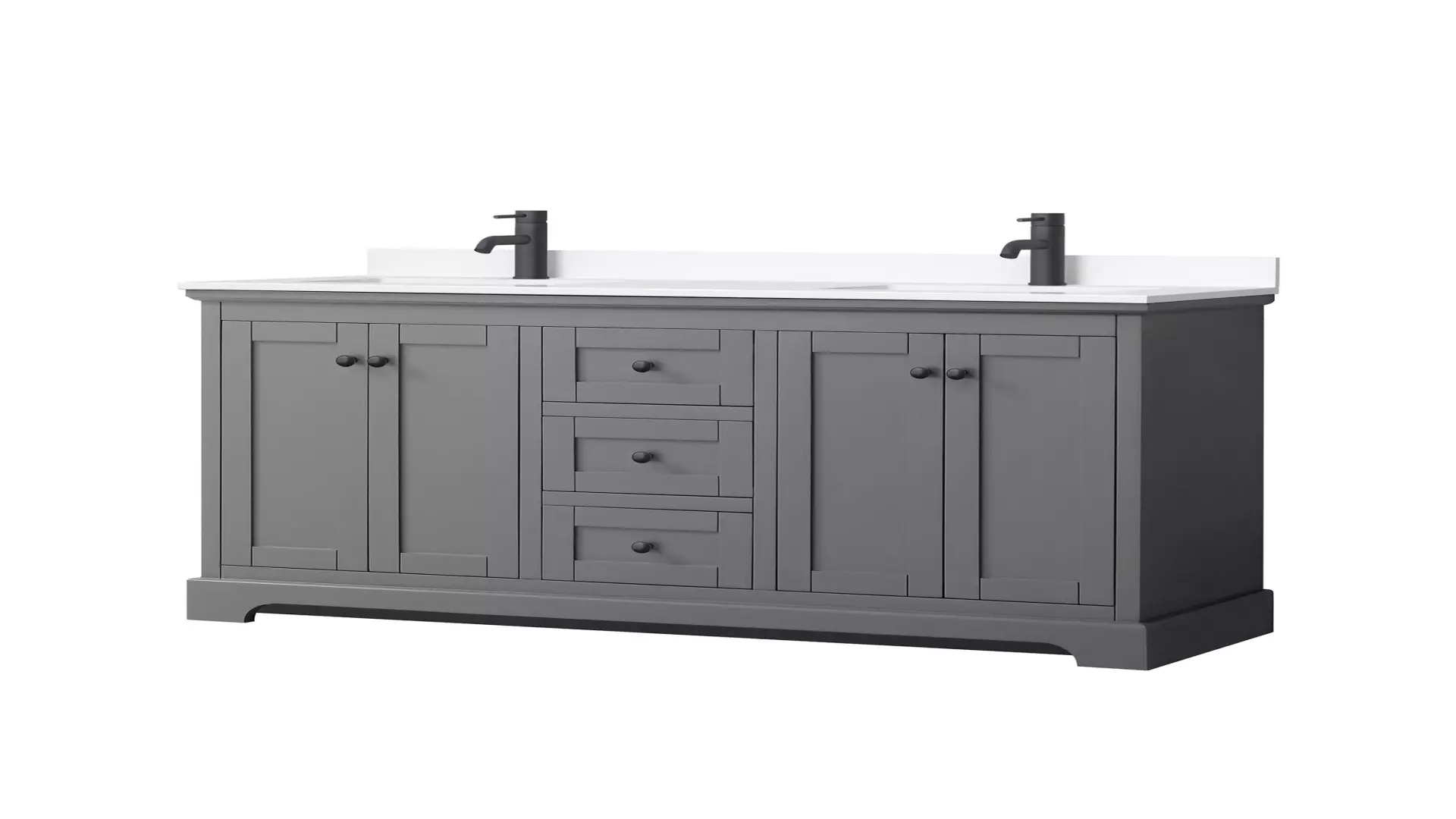 Avery 60 Inch Double Bathroom Vanity in Dark Gray, White Cultured Marble Countertop, Undermount Square Sinks, Matte Black Trim material
