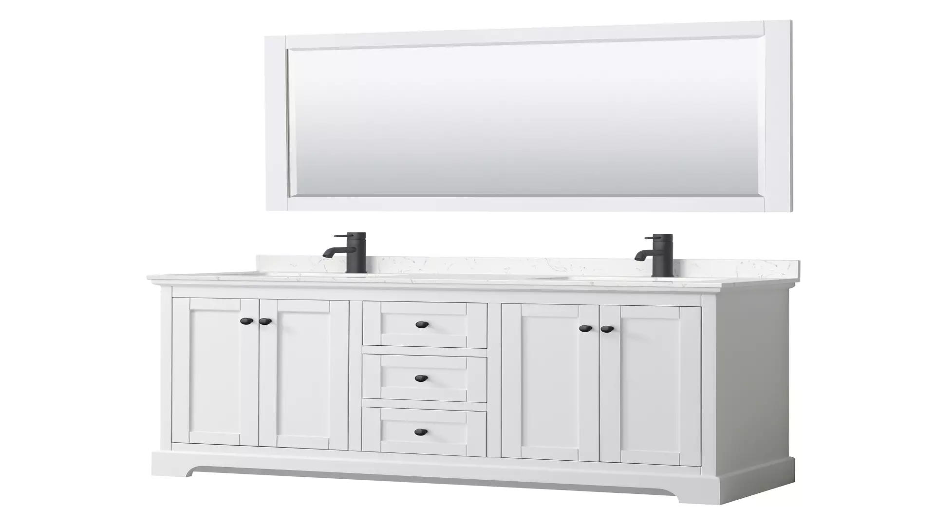 Avery 60 Inch Double Bathroom Vanity in White, Carrara Cultured Marble Countertop, Undermount Square Sinks, Matte Black Trim, 58 Inch Mirror material