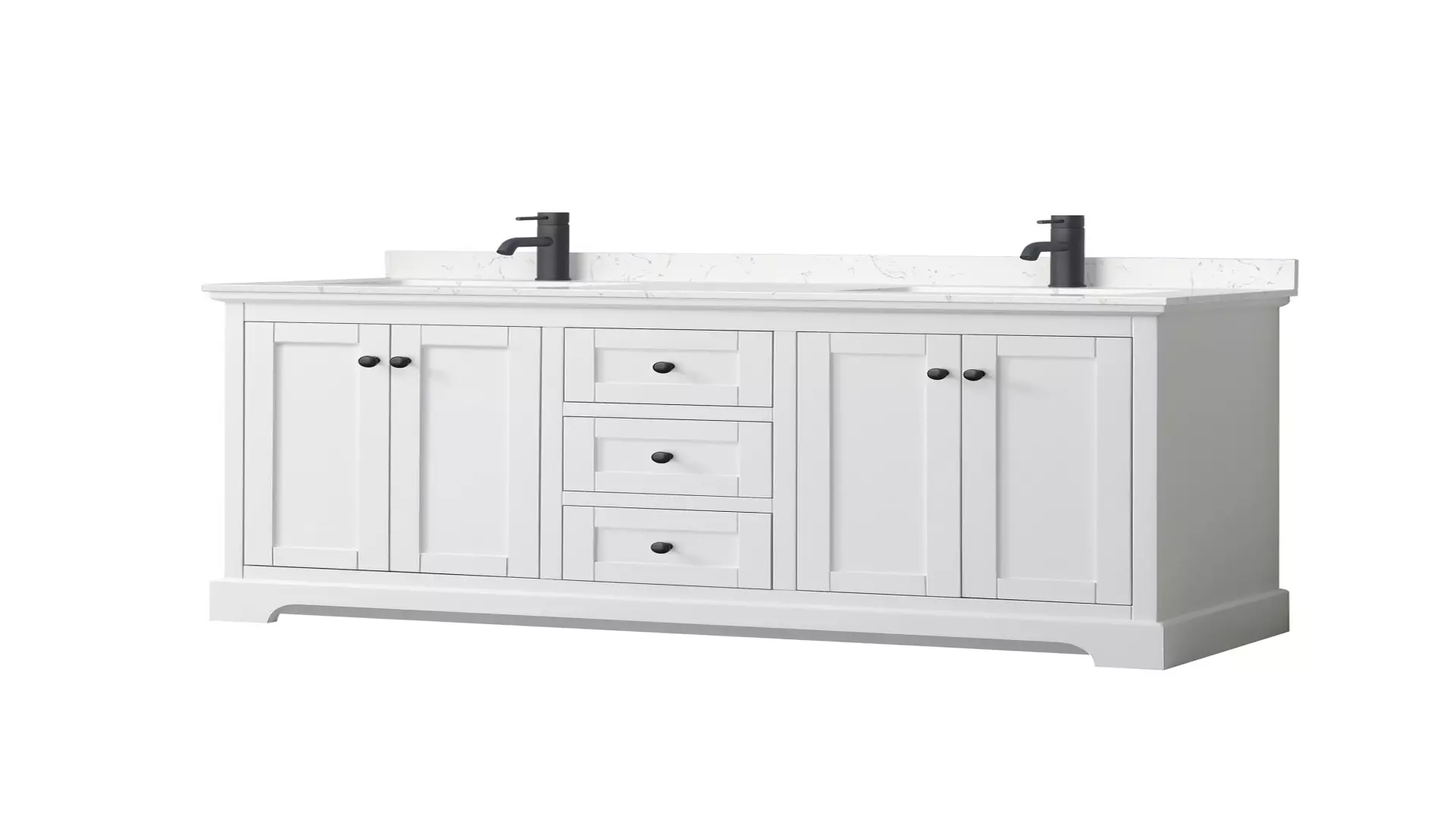 Avery 60 Inch Double Bathroom Vanity in White, Carrara Cultured Marble Countertop, Undermount Square Sinks, Matte Black Trim material