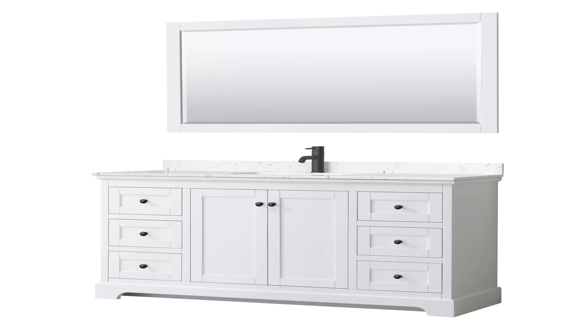 Avery 60 Inch Single Bathroom Vanity in White, Carrara Cultured Marble Countertop, Undermount Square Sink, Matte Black Trim, 58 Inch Mirror material