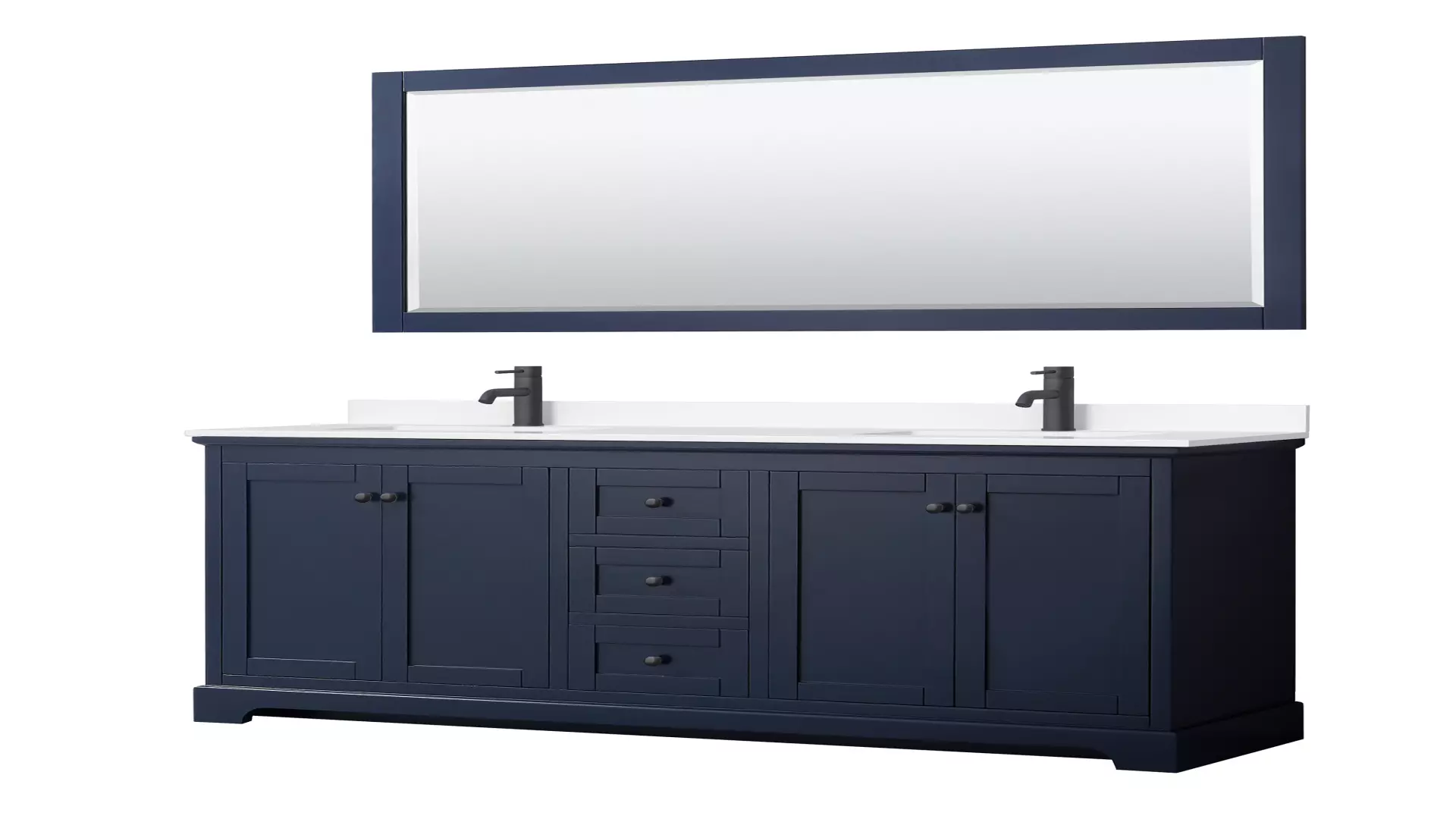 Avery 72 Inch Double Bathroom Vanity in Dark Blue, White Cultured Marble Countertop, Undermount Square Sinks, Matte Black Trim, 70 Inch Mirror material