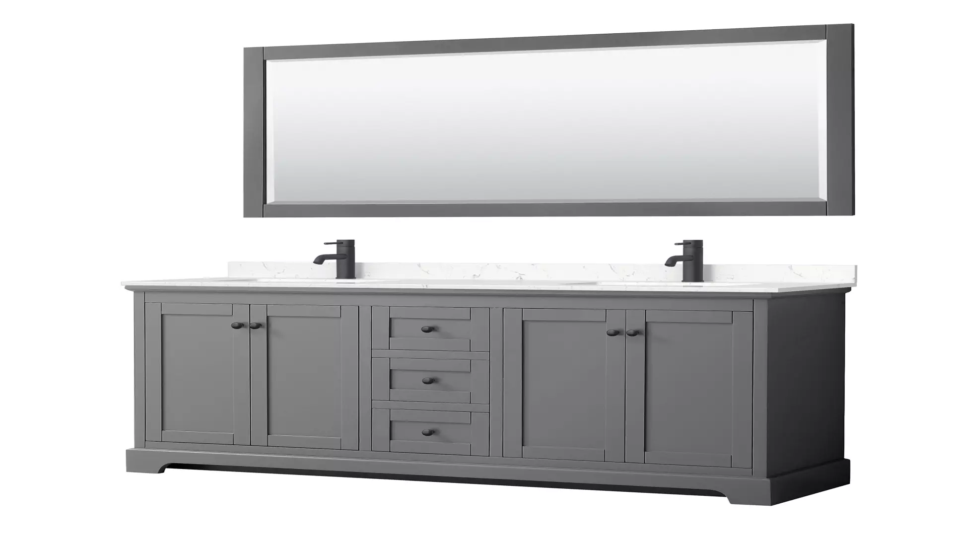 Avery 72 Inch Double Bathroom Vanity in Dark Gray, Carrara Cultured Marble Countertop, Undermount Square Sinks, Matte Black Trim, 70 Inch Mirror material